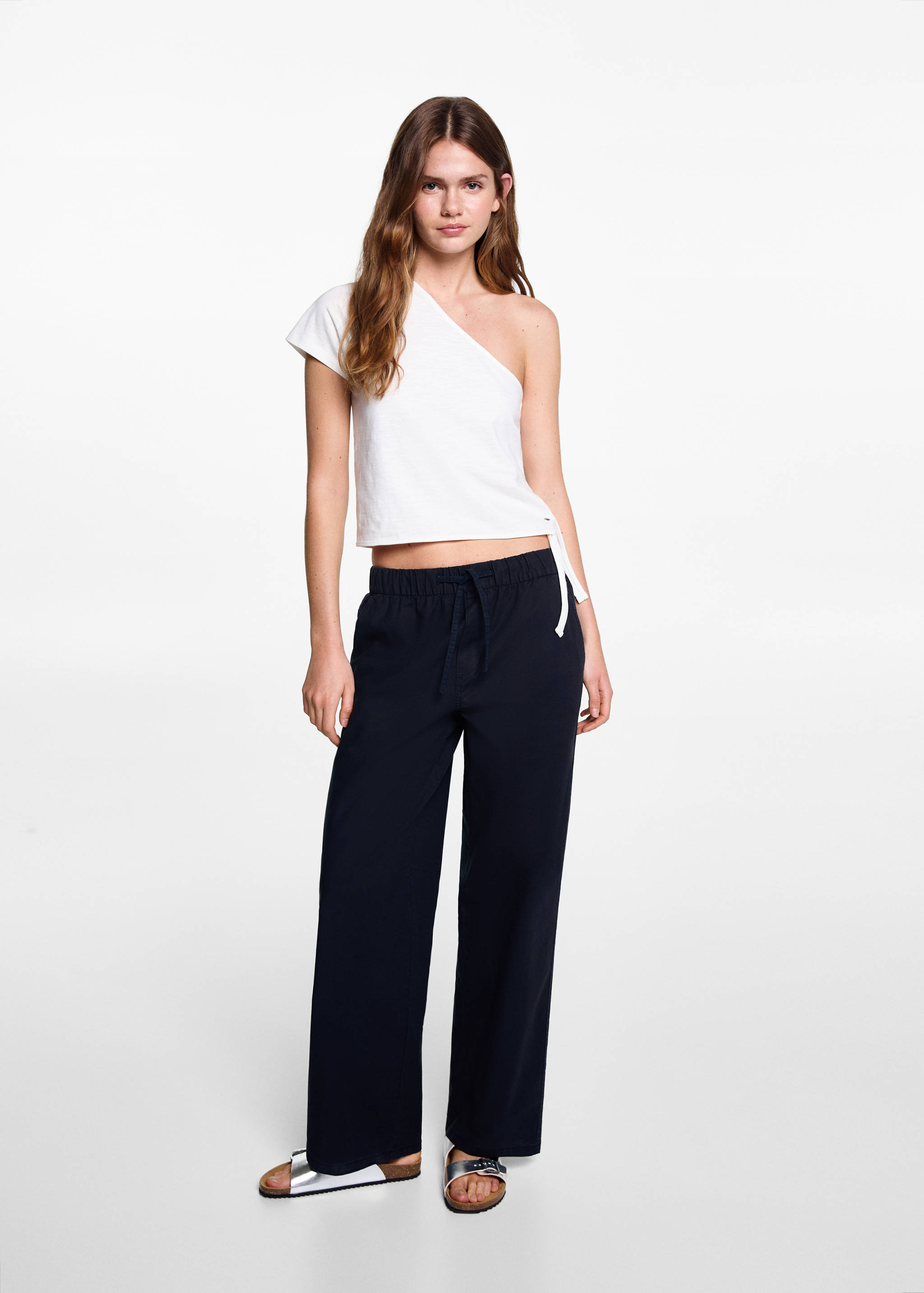 Straight linen-blend trousers - General plane
