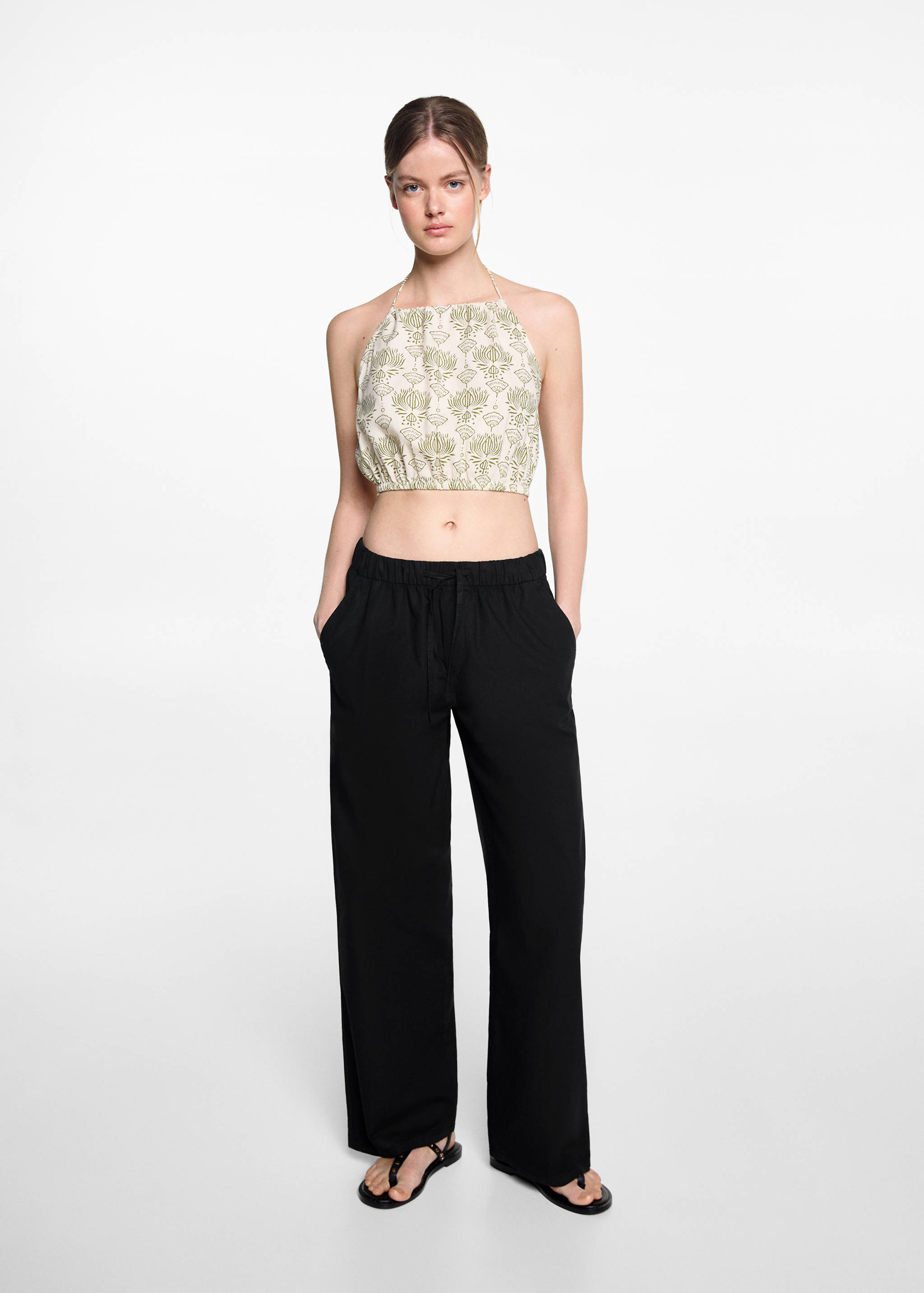 Straight linen-blend trousers - General plane