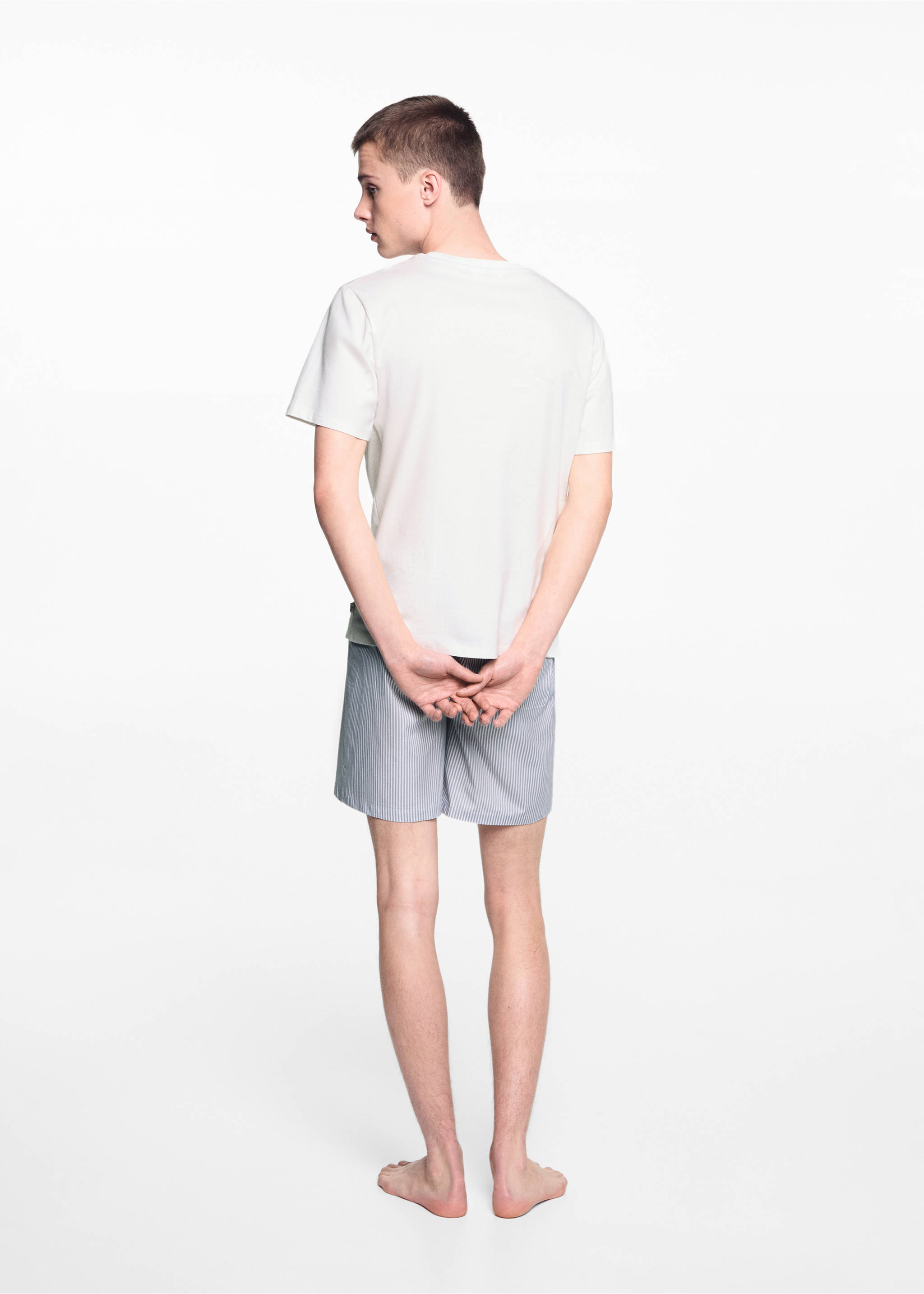Pyjama court coton rayures - Verso de l’article, Bleu. Ref: 67026045-00.