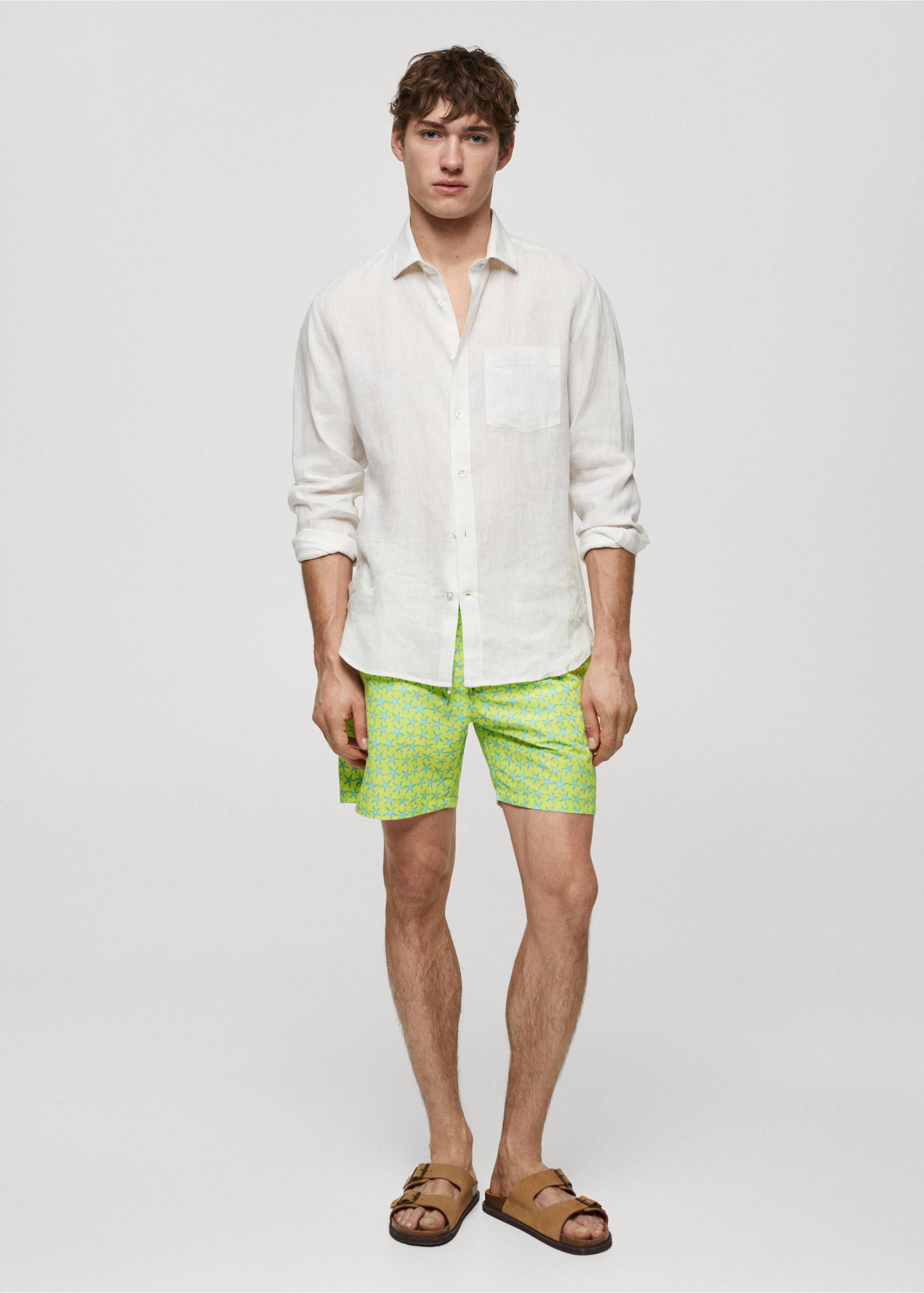 Star-print swimsuit with drawstring - General plane, Lime. Ref: 67026052-00.