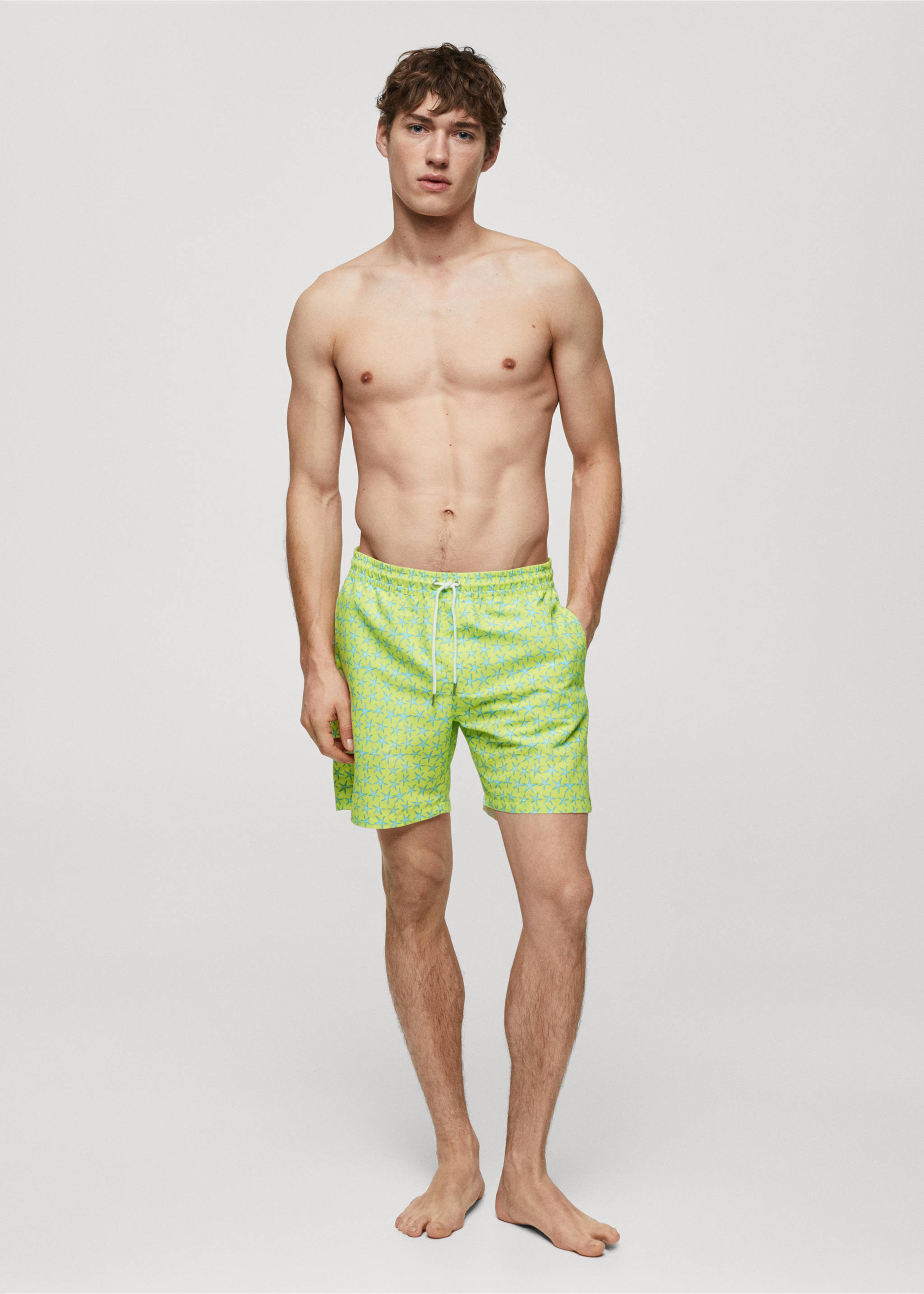 Star-print swimsuit with drawstring - Details of the article 4, Lime. Ref: 67026052-00.