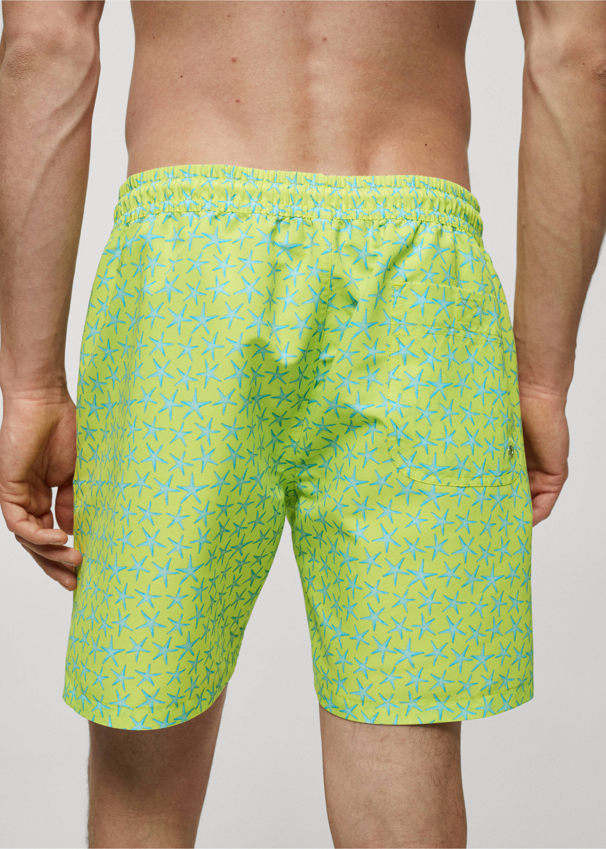 Star-print swimsuit with drawstring - Details of the article 6, Lime. Ref: 67026052-00.