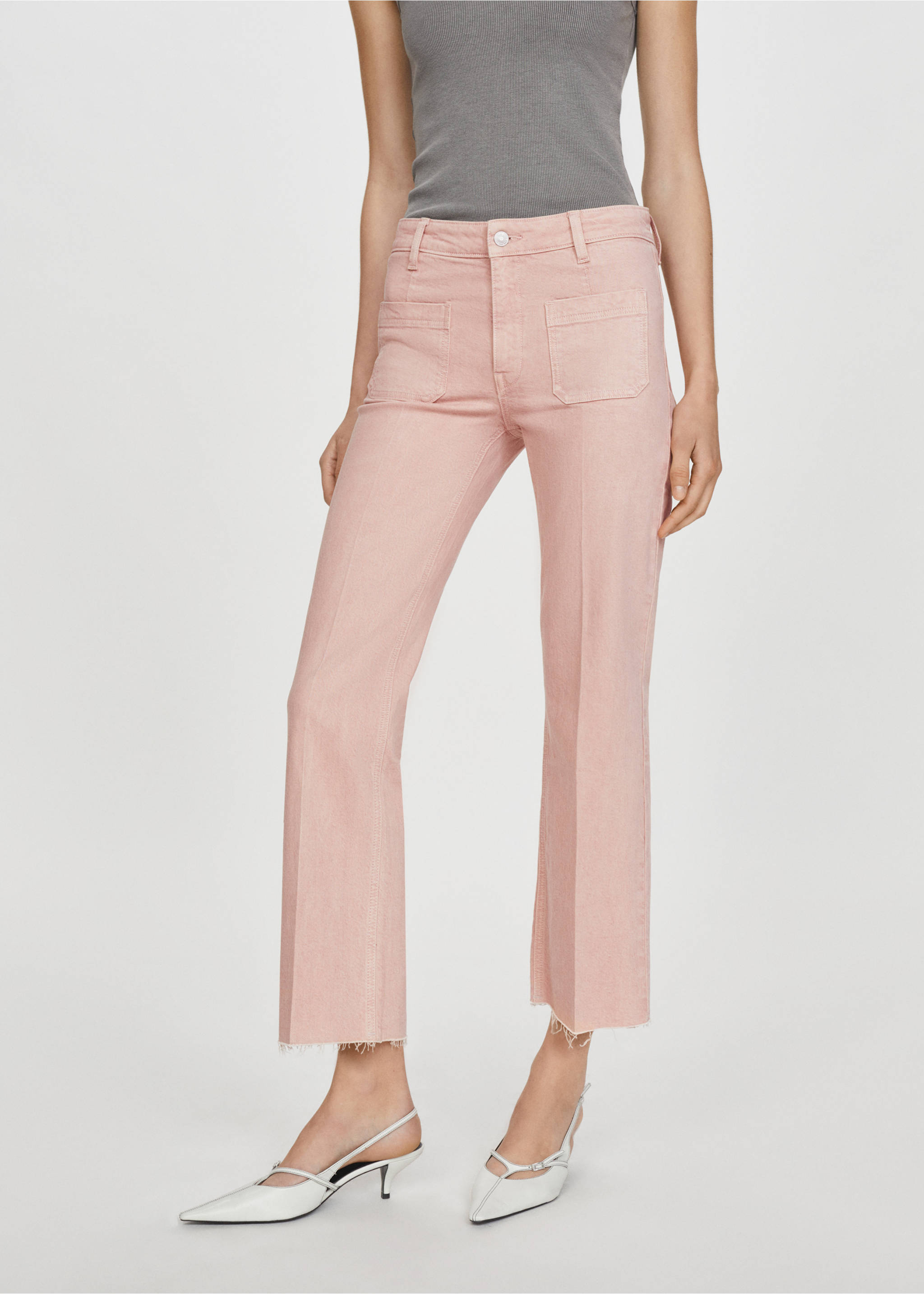 Flared cropped jeans with pockets - Medium plane, Pink. Ref: 67026336-00.