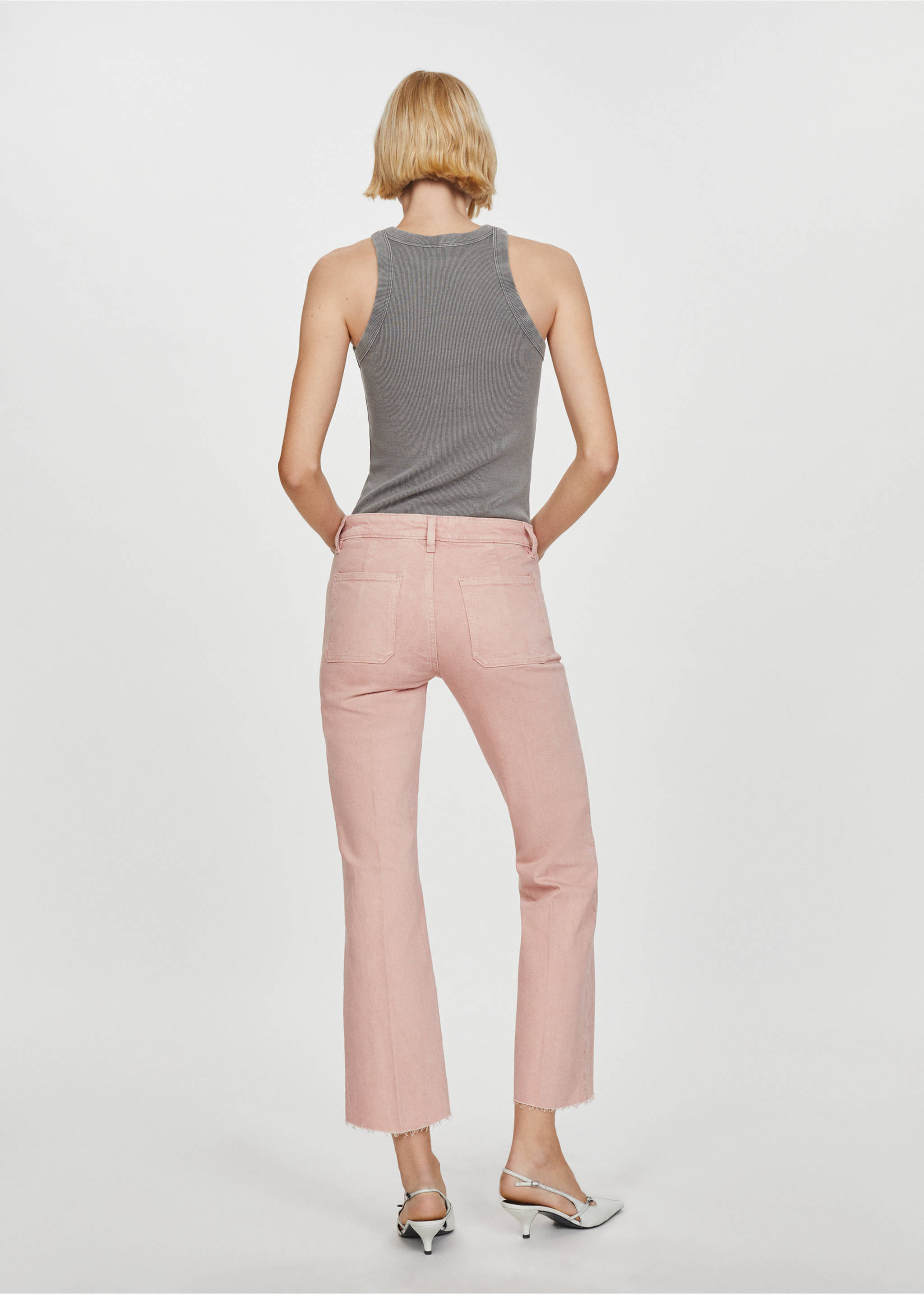 Flared cropped jeans with pockets - Reverse of the article, Pink. Ref: 67026336-00.