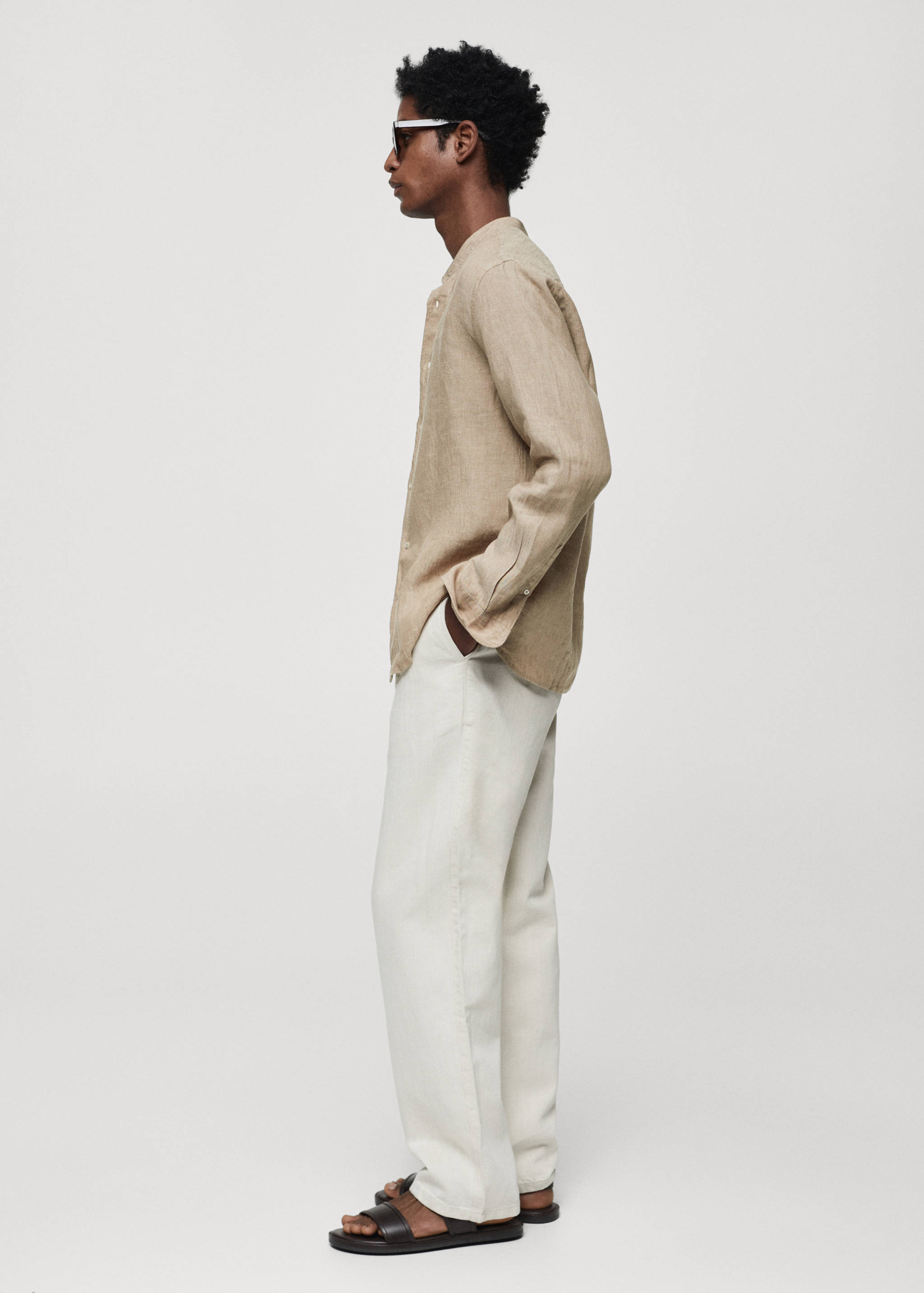 100% linen Mao collar shirt - Details of the article 2