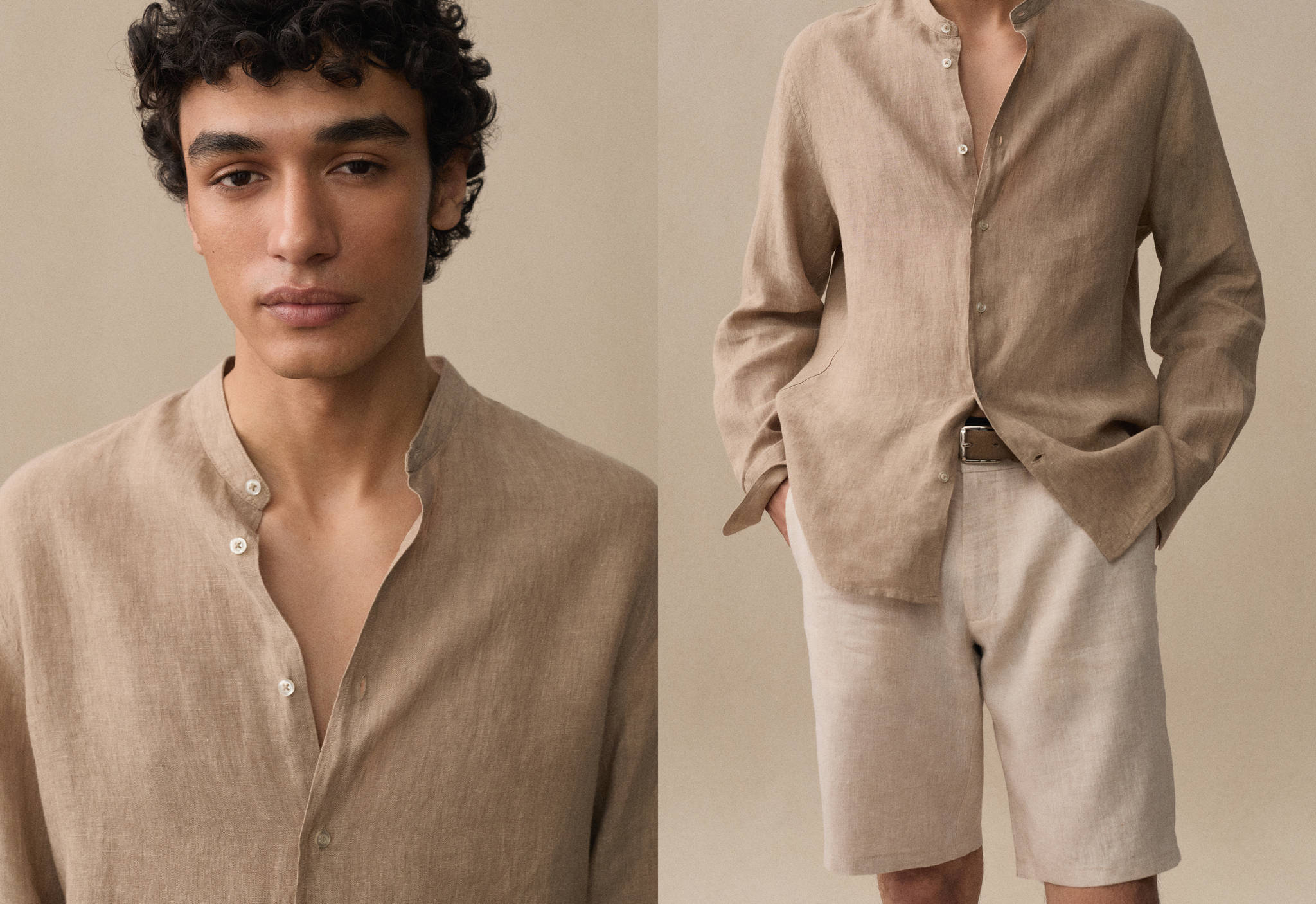 100% linen Mao collar shirt - Panoramic plane