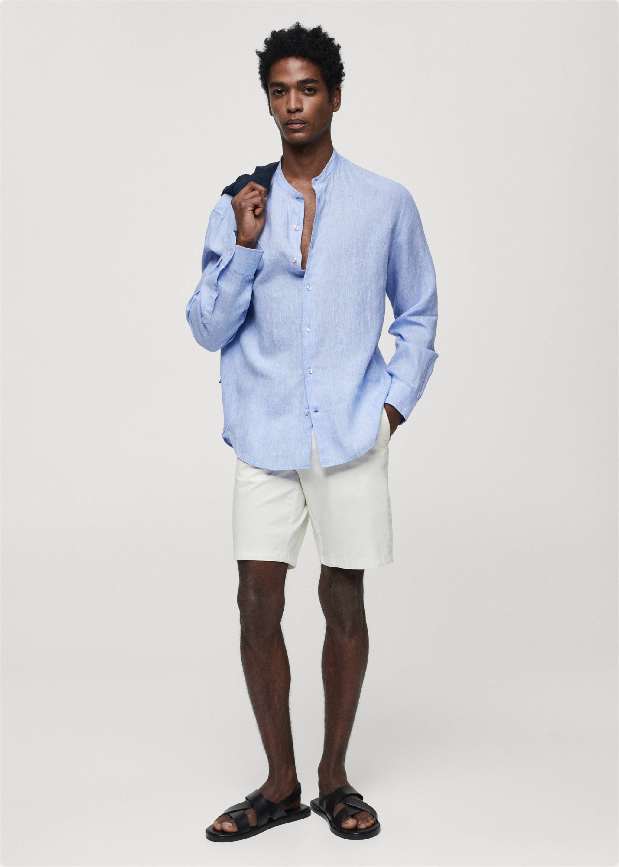 Hemd aus 100 % Leinen mit Mao-Kragen - Allgemeine Ansicht