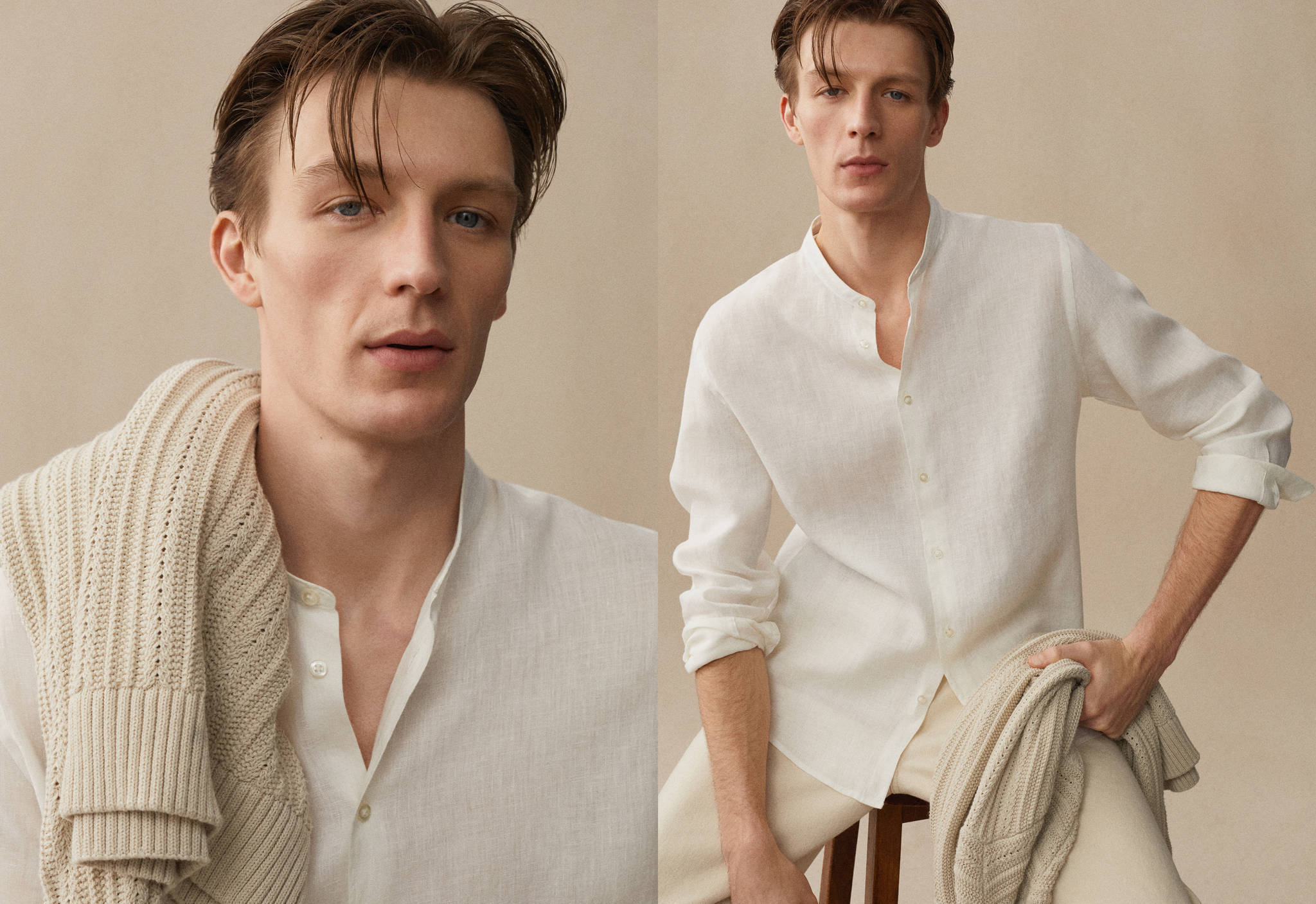 100% linen Mao collar shirt - Panoramic plane