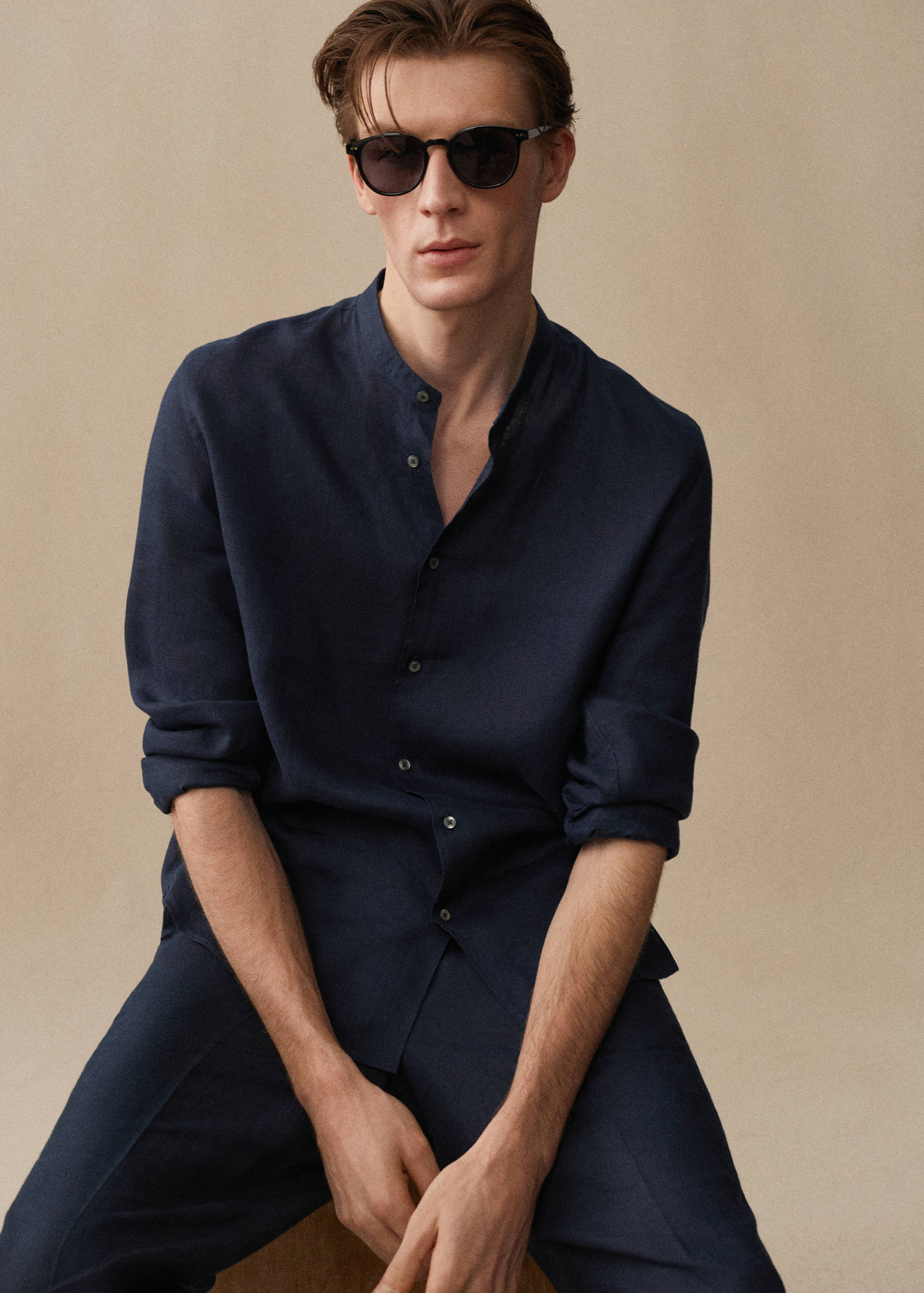 100% linen Mao collar shirt - Details of the article 5