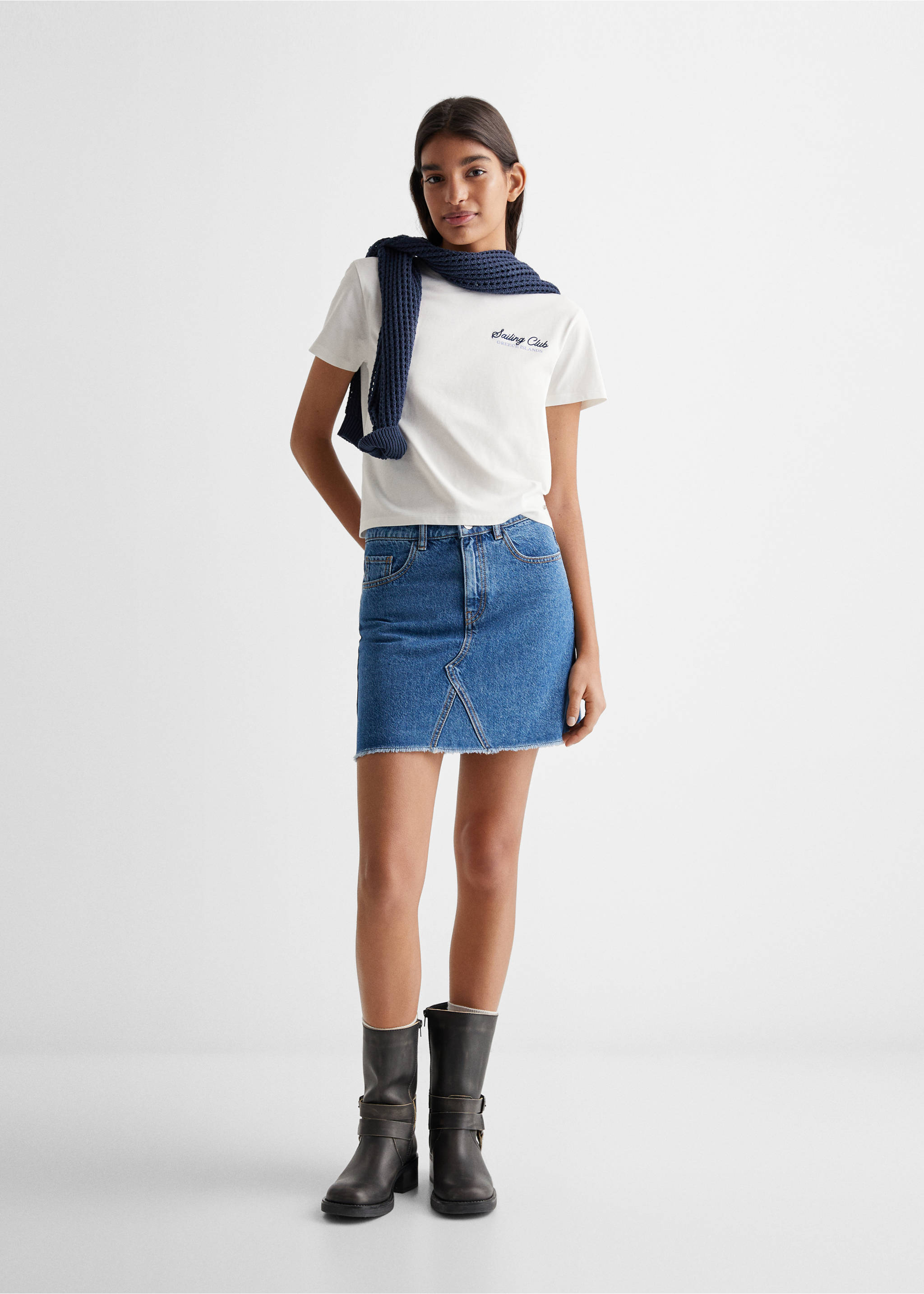 T-shirt message brodé - Plan général, Blanc cassé. Ref: 67026734-00.