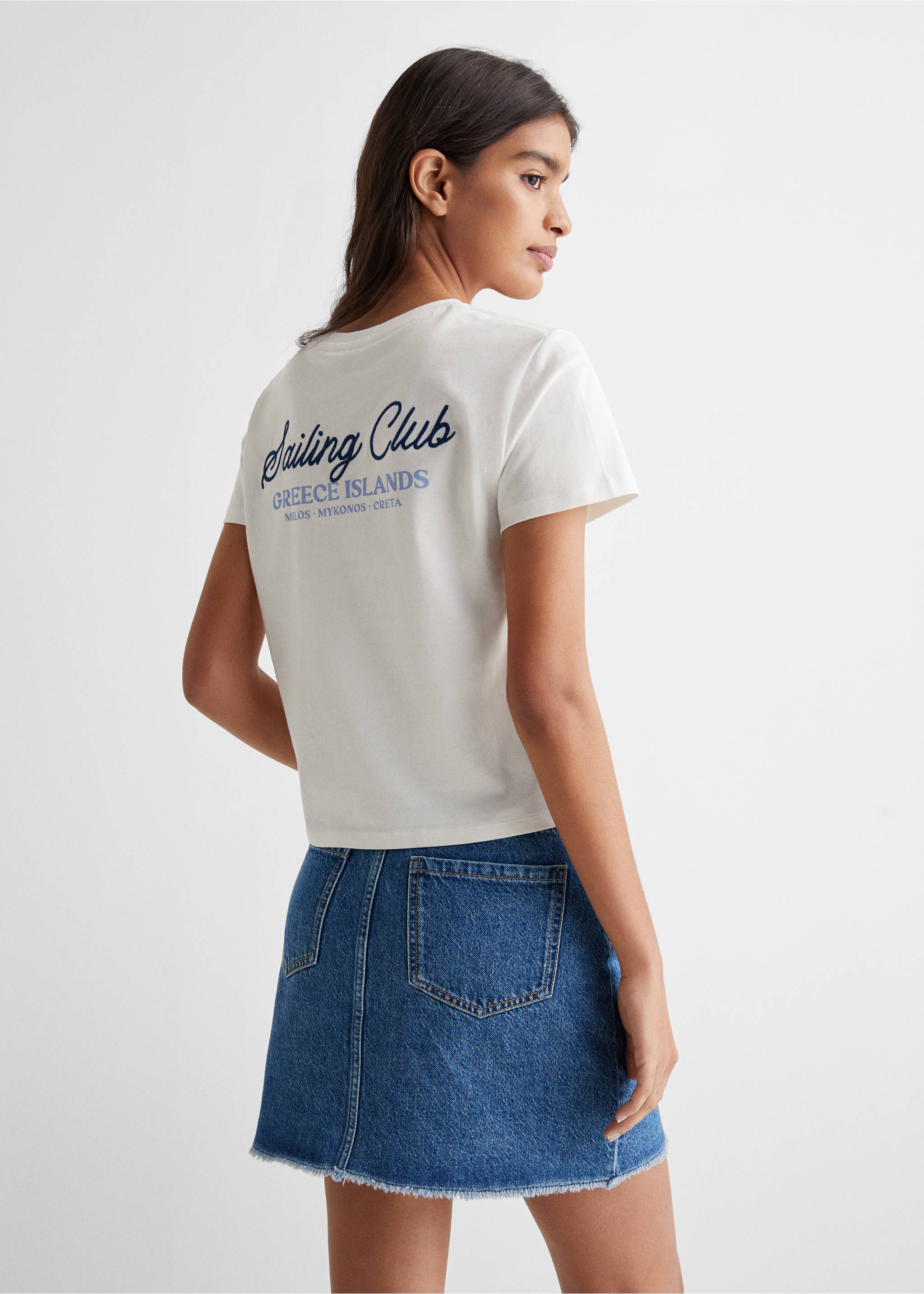 T-shirt message brodé - Verso de l’article, Blanc cassé. Ref: 67026734-00.