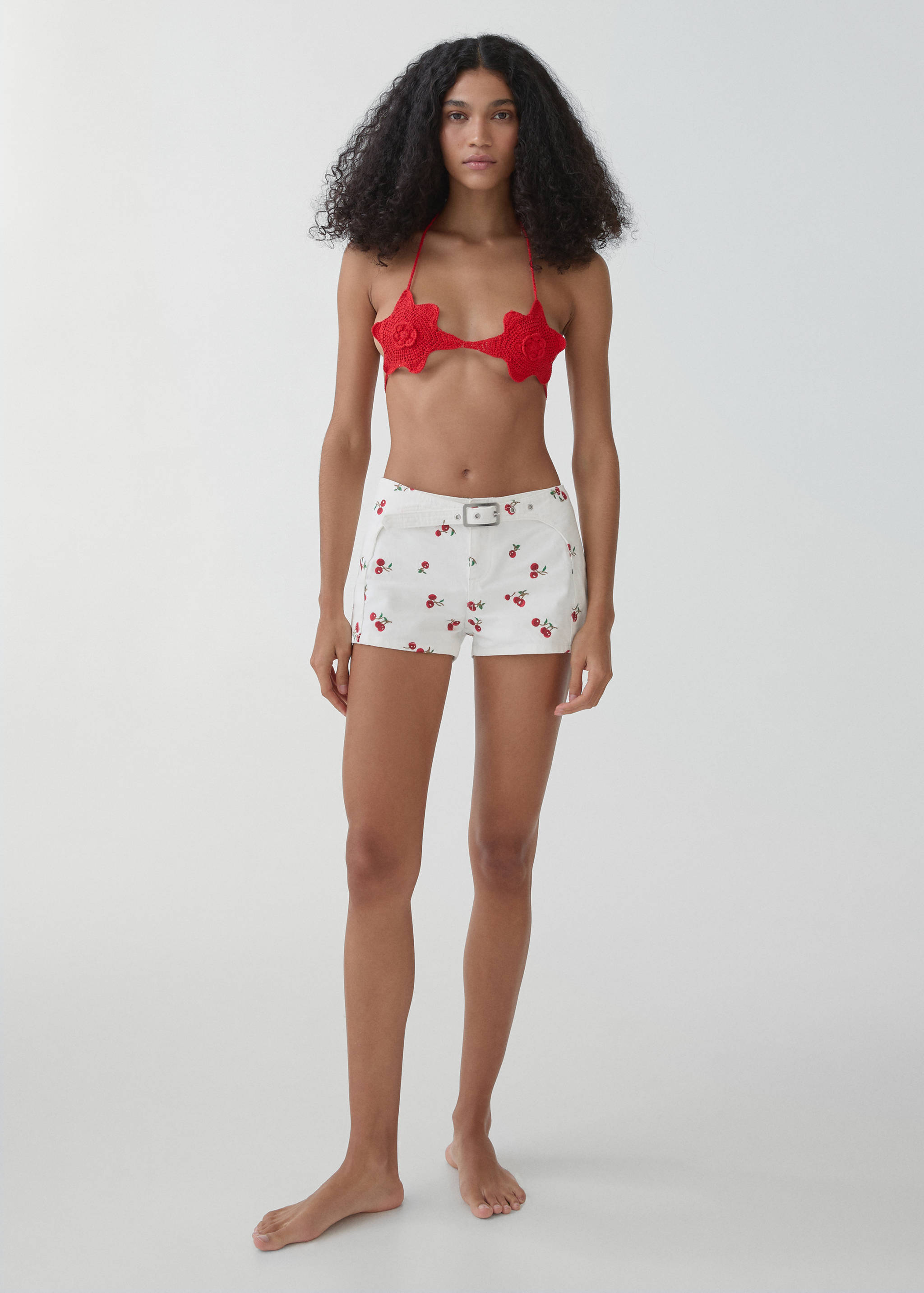 Belted embroidered shorts - General plane