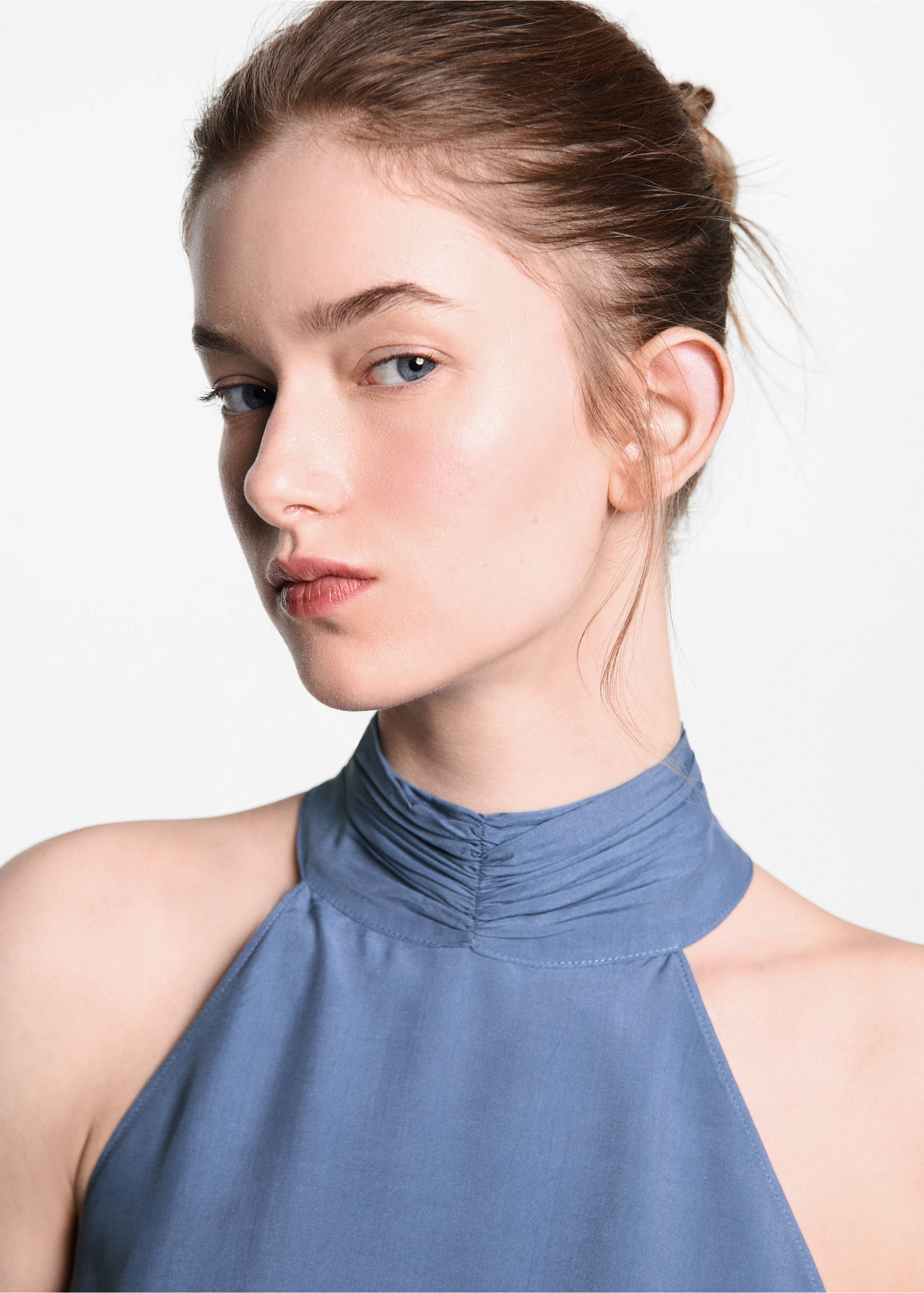 Halter long jumpsuit - Details of the article 1, Blue. Ref: 67026745-00.