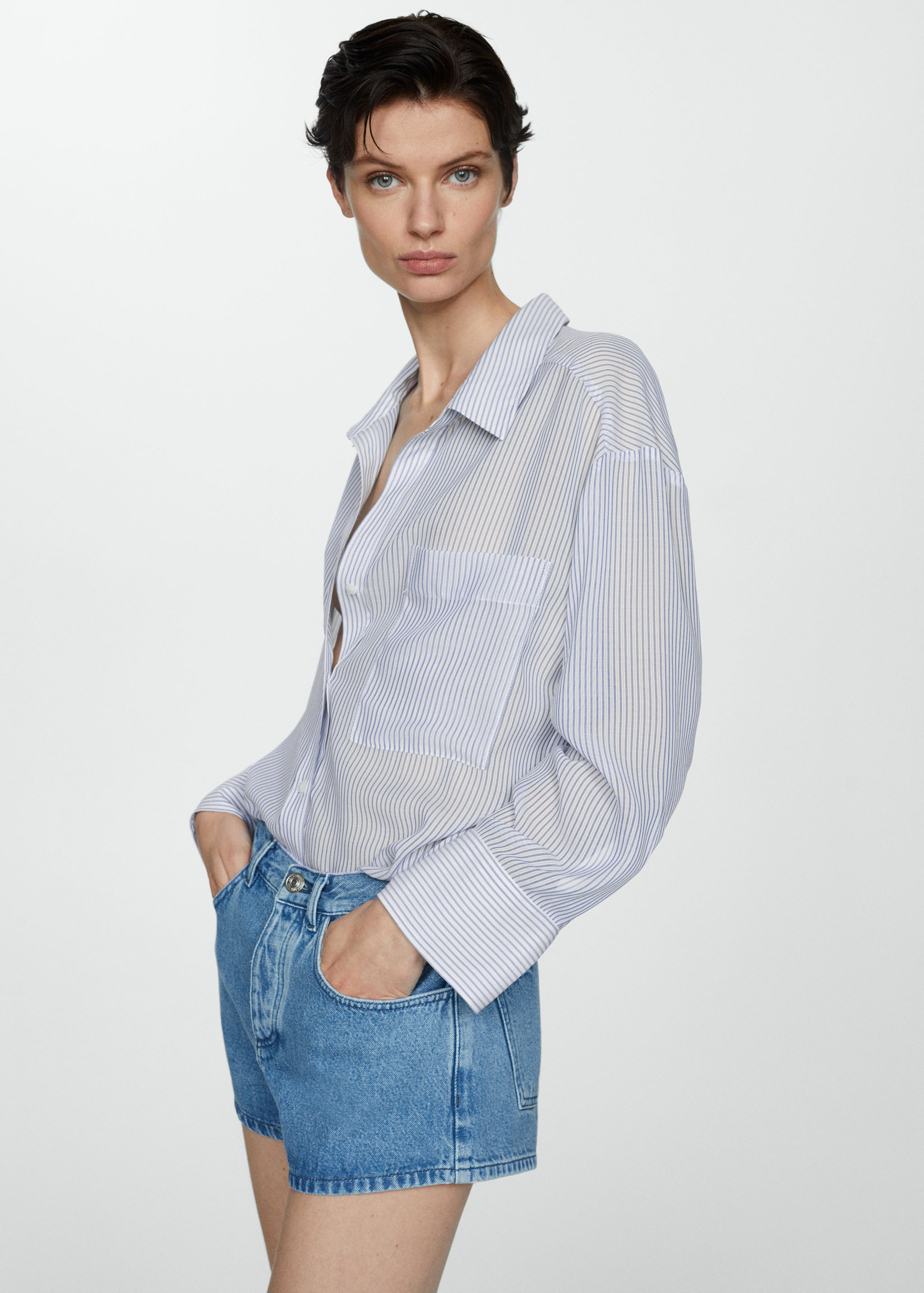 Camisa ratlles butxaca - Pla mig