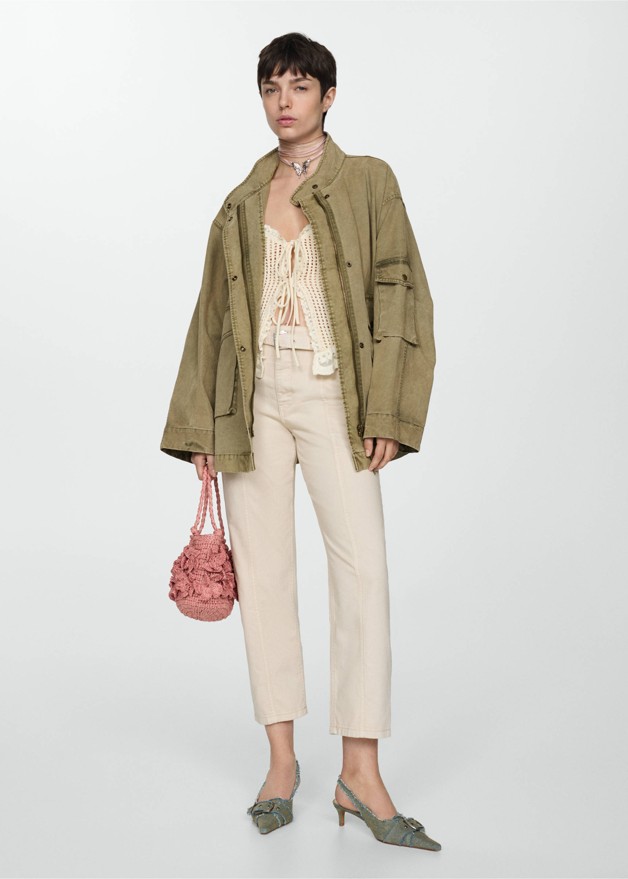 Jeans slouchy med dekorativt belte - Total bildeutsnitt, Offwhite. Ref: 67027126-00.