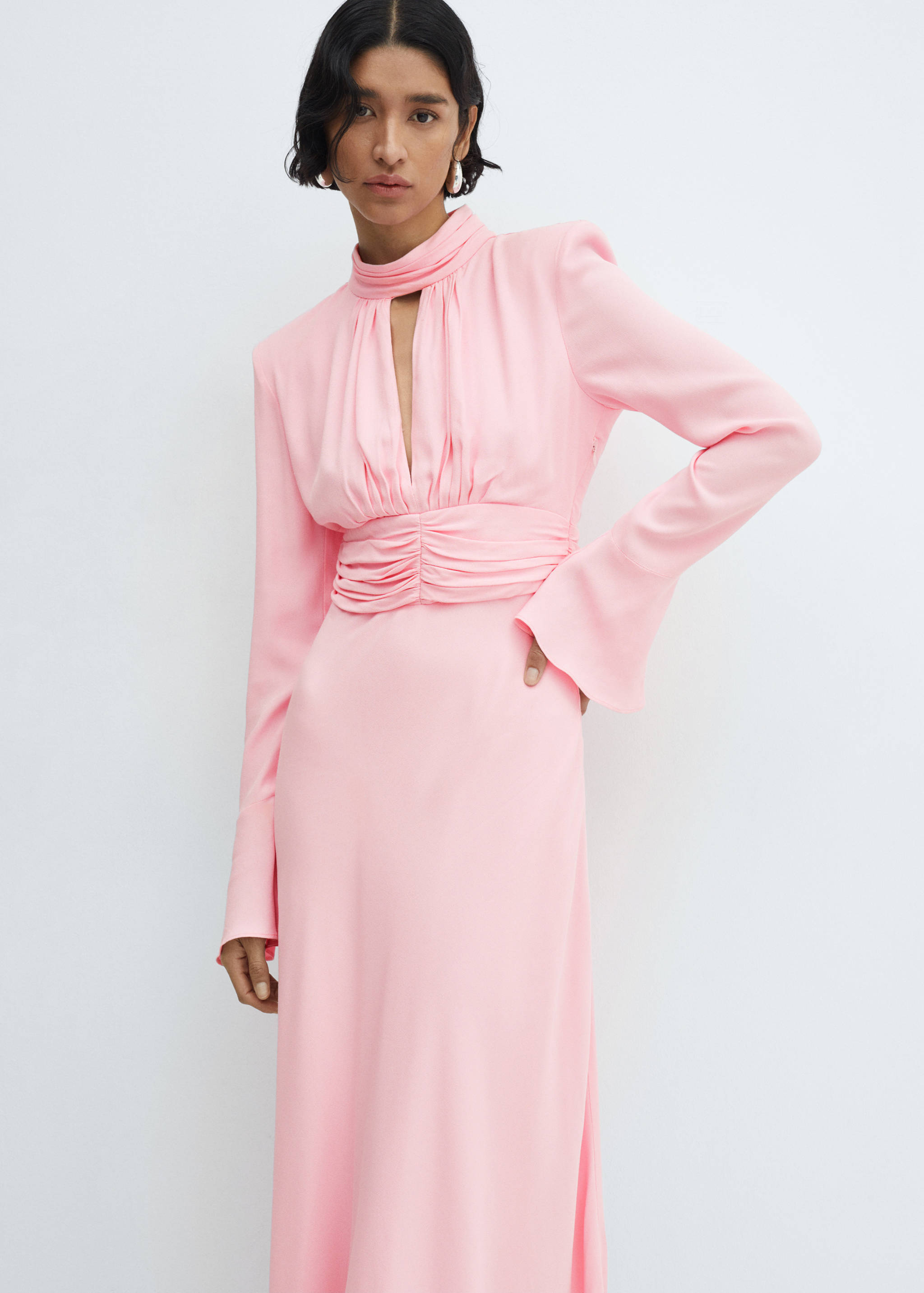 Dress with pleated details and opening - Medium plane