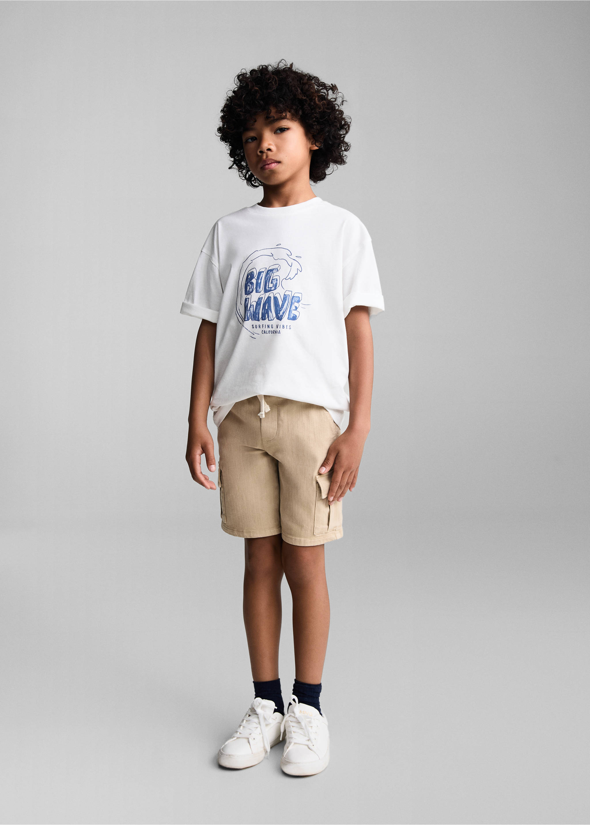 Gemustertes Baumwoll-T-Shirt - Allgemeine Ansicht, Cremeweiß. Ref: 67027713-00.