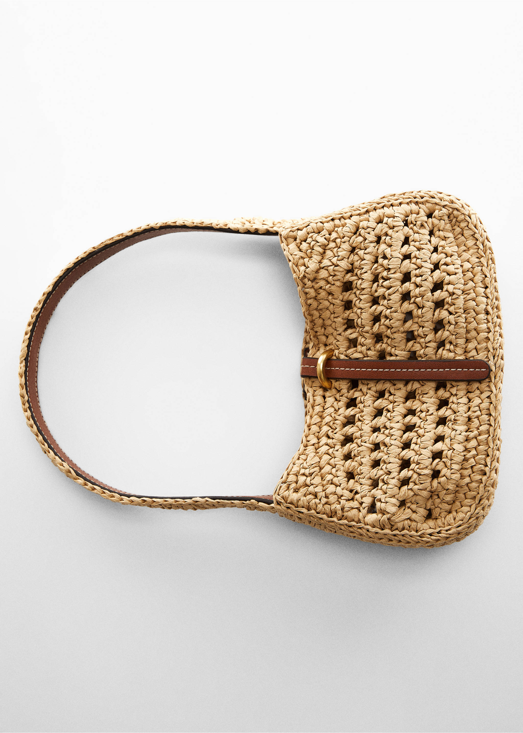 Natural fibre shoulder bag - Details of the article 5, Leather. Ref: 67027909-00.