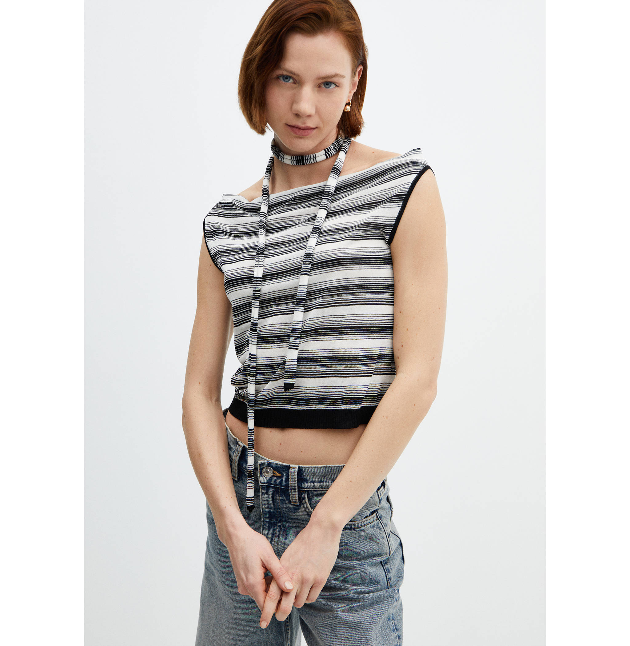 Top rayas chocker cuello barco - Medium plane