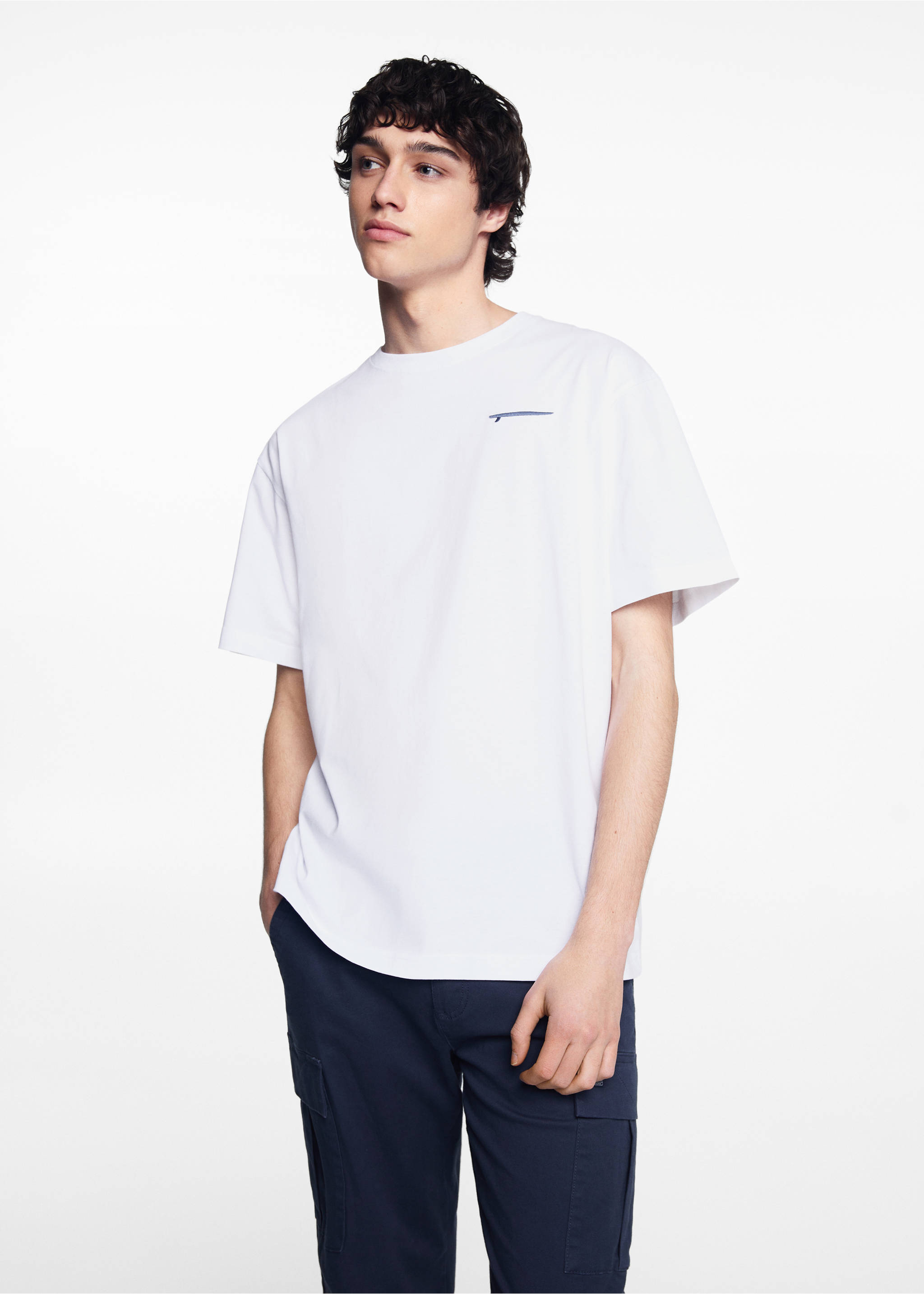 Tryckt bomull-blandning t-shirt - Bild av mittparti, Benvit. Ref: 67027912-00.