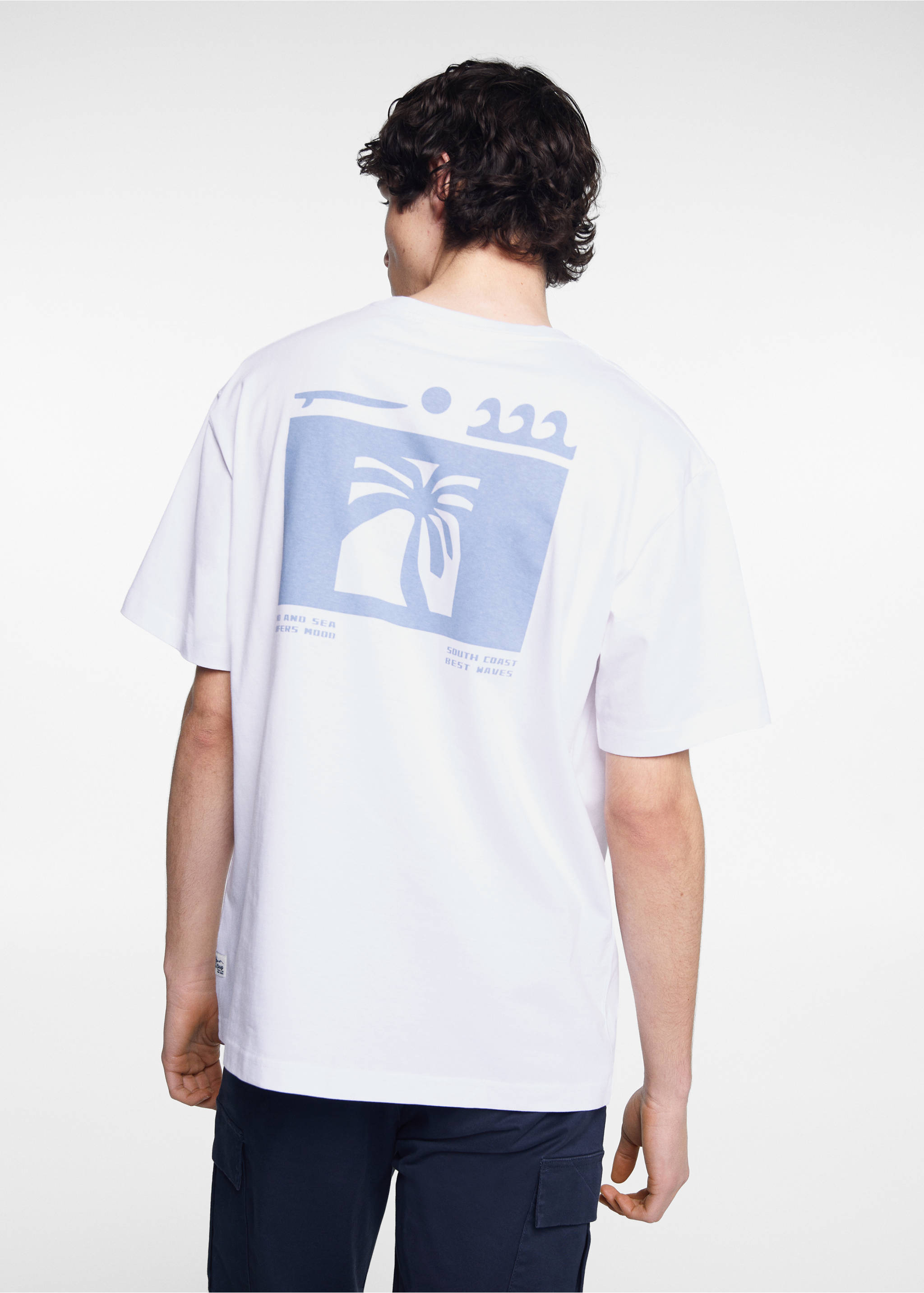 Tryckt bomull-blandning t-shirt - Artikelns baksida, Benvit. Ref: 67027912-00.