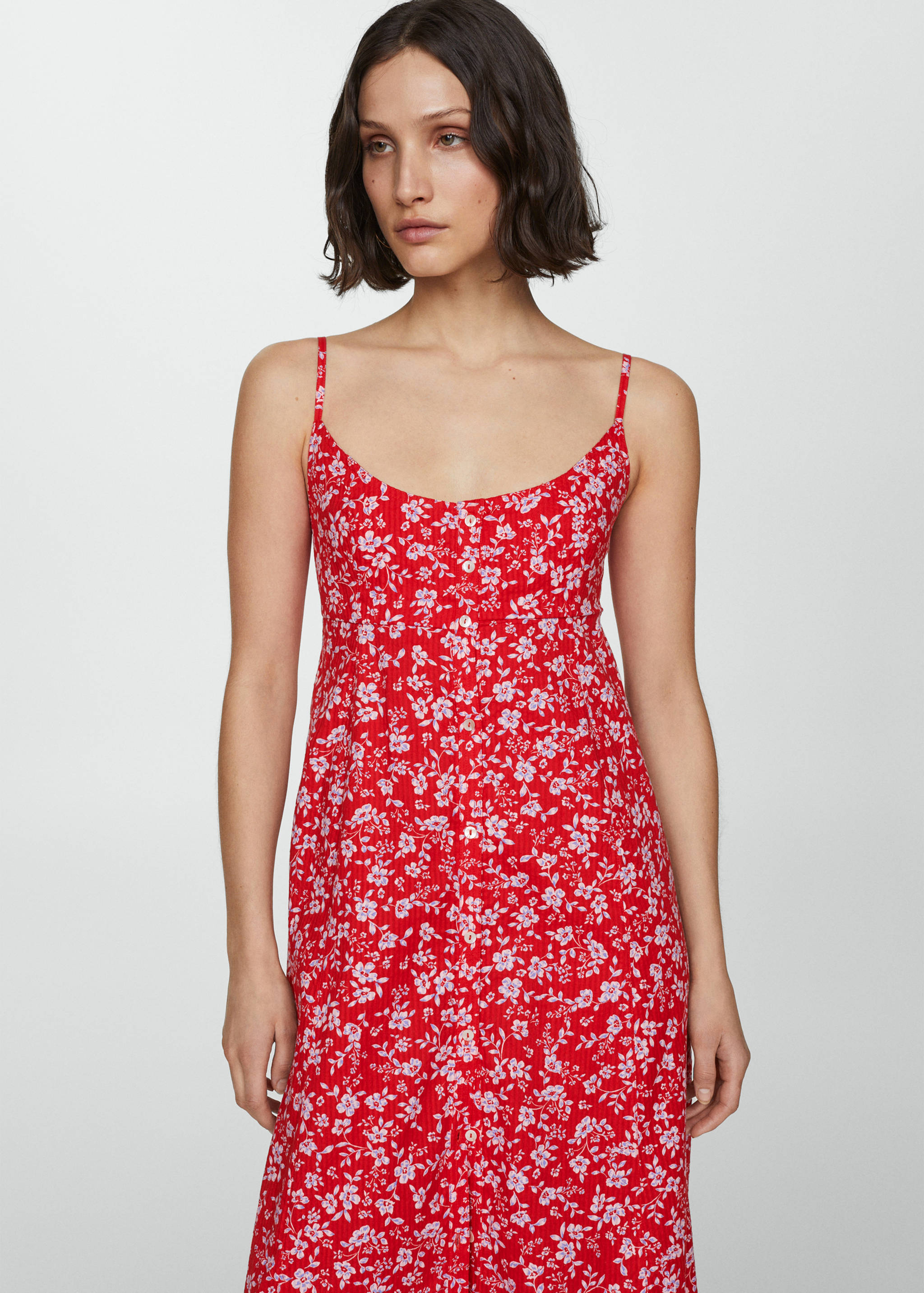 mango red dress flower Mango halterneck flower midi dress in black and red