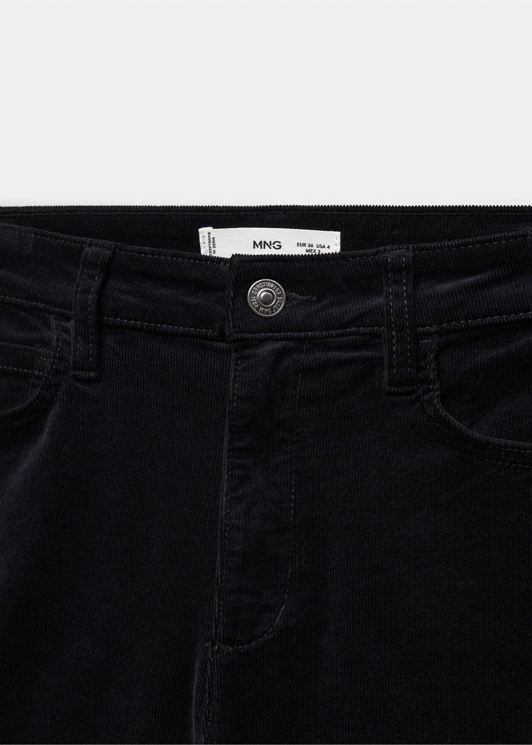Flared cropped corduroy trousers - Details of the article 8, Black. Ref: 67030257-00.