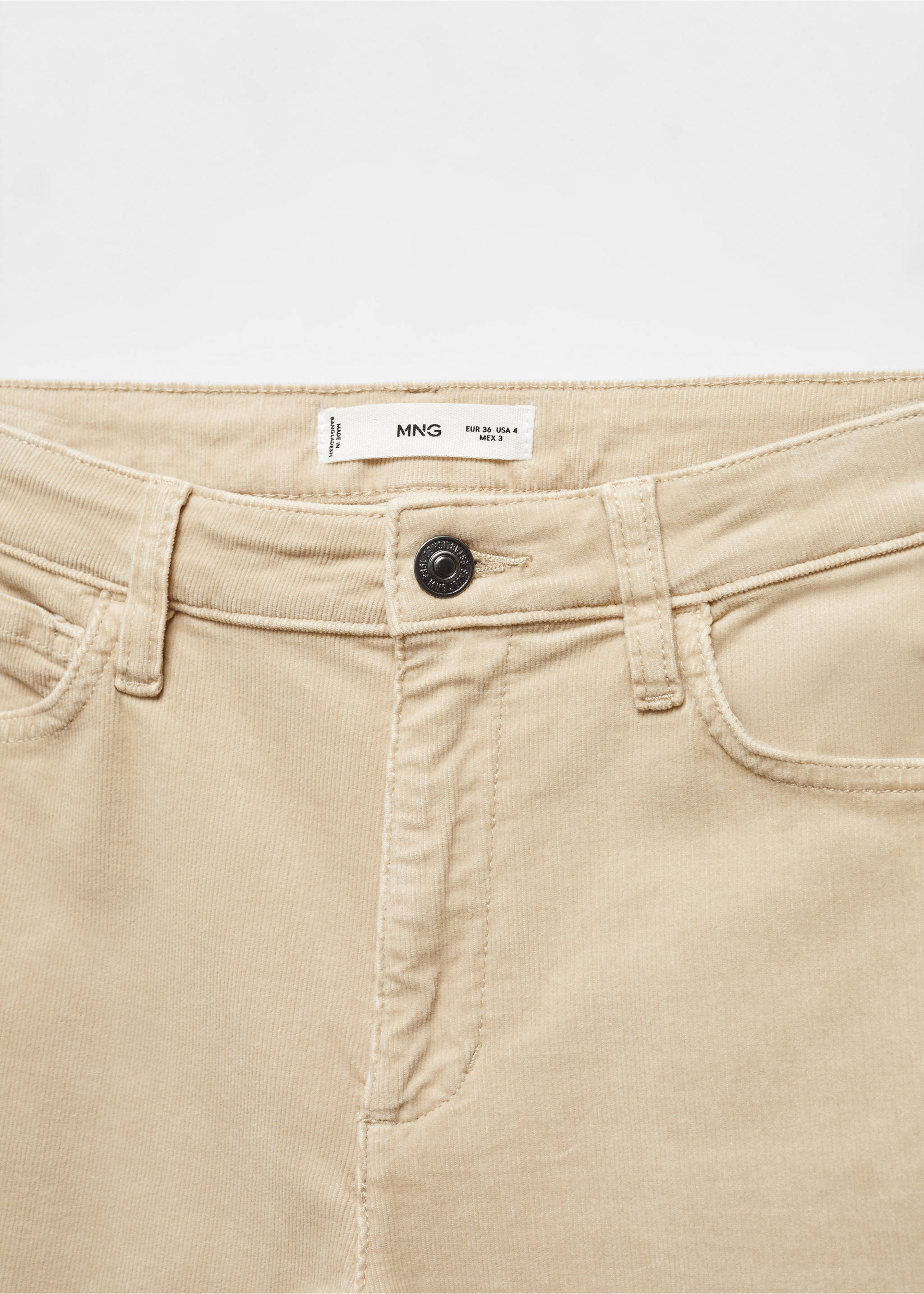 Flared cropped corduroy trousers - Details of the article 8, Ecru. Ref: 67030258-00.