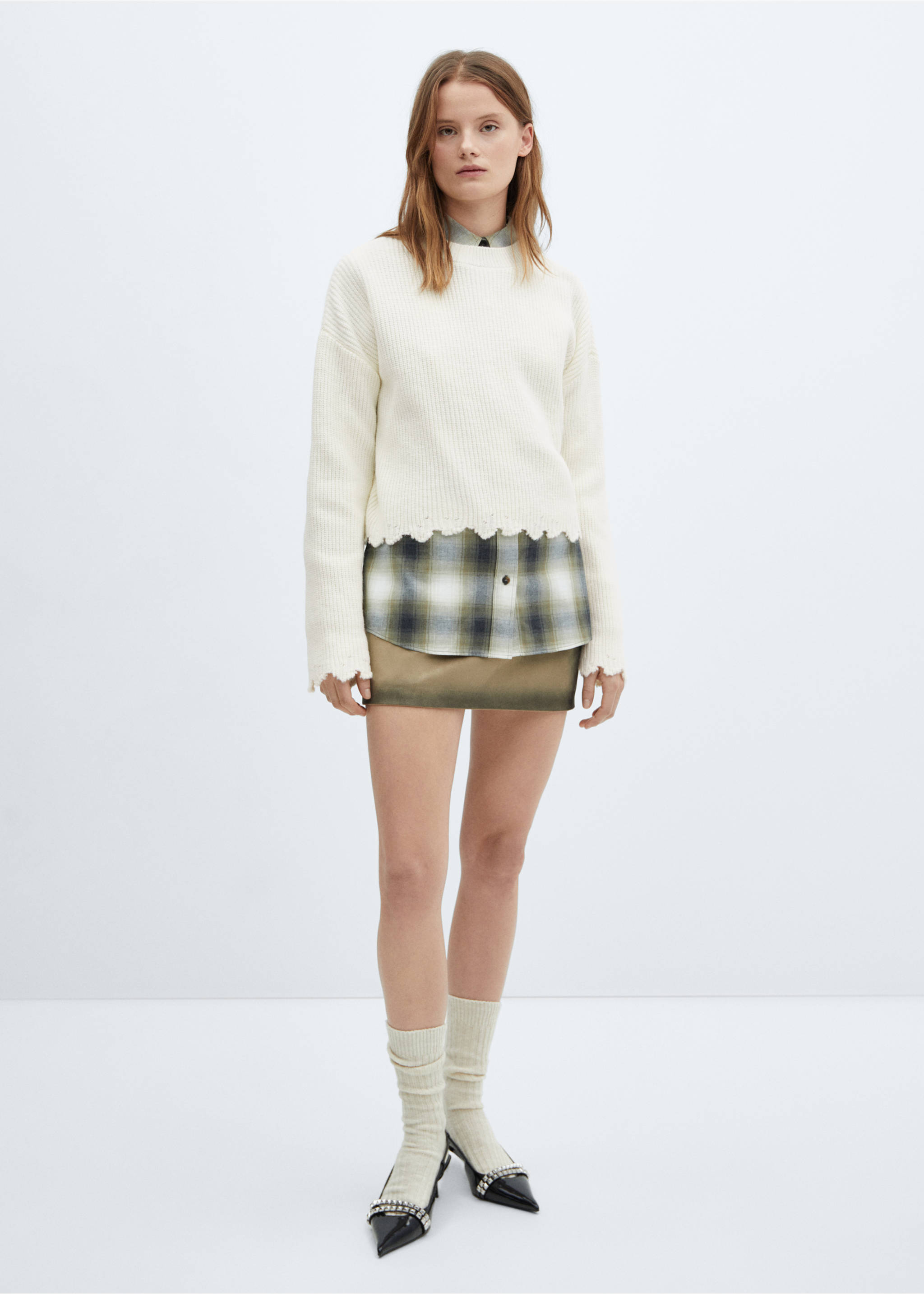 Chaussettes en maille côtelée de laine - Plan général, Écru. Ref: 67030350-00.