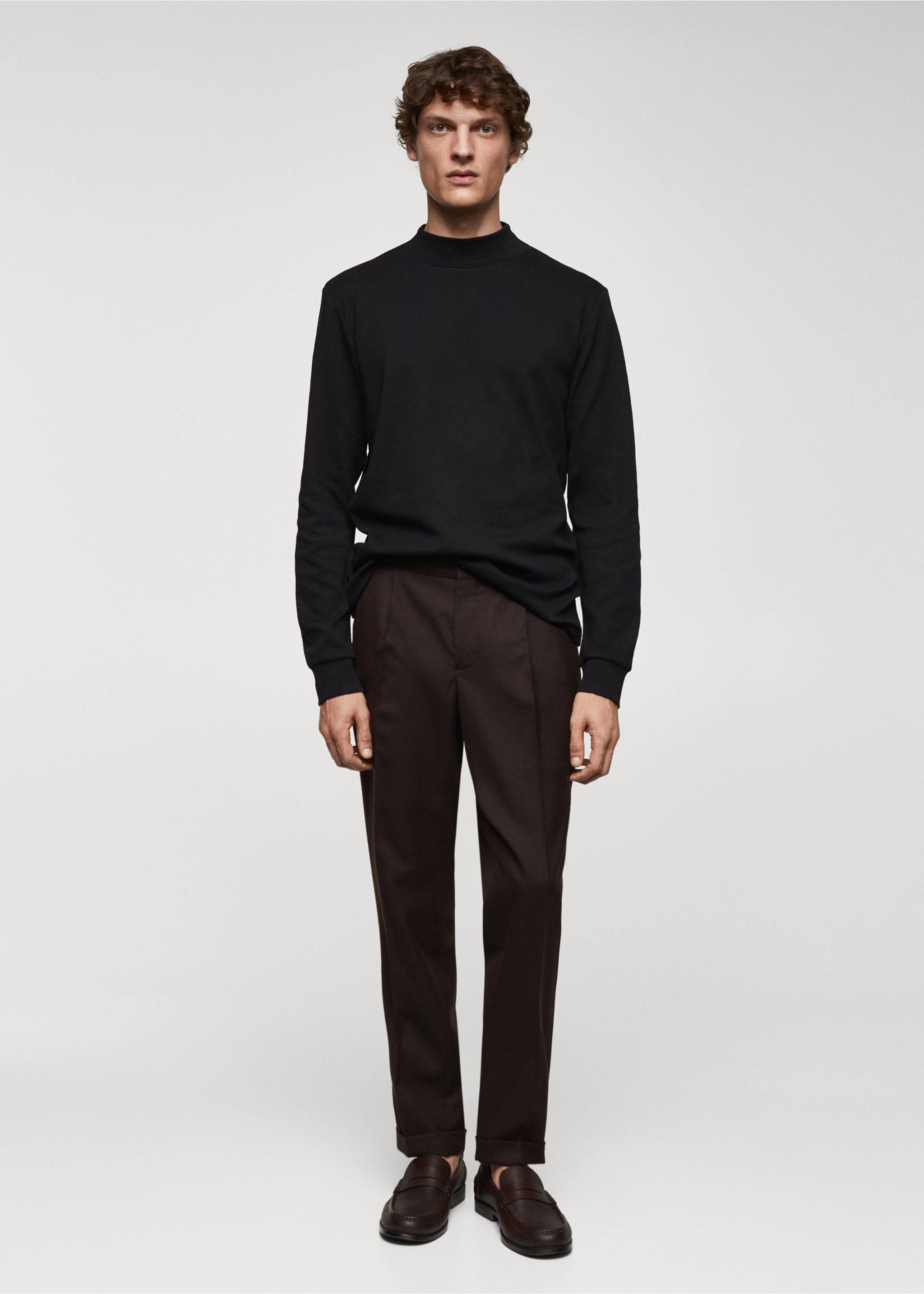 Camiseta manga larga cuello perkins - Plano general, Negro. Ref: 67030442-00.