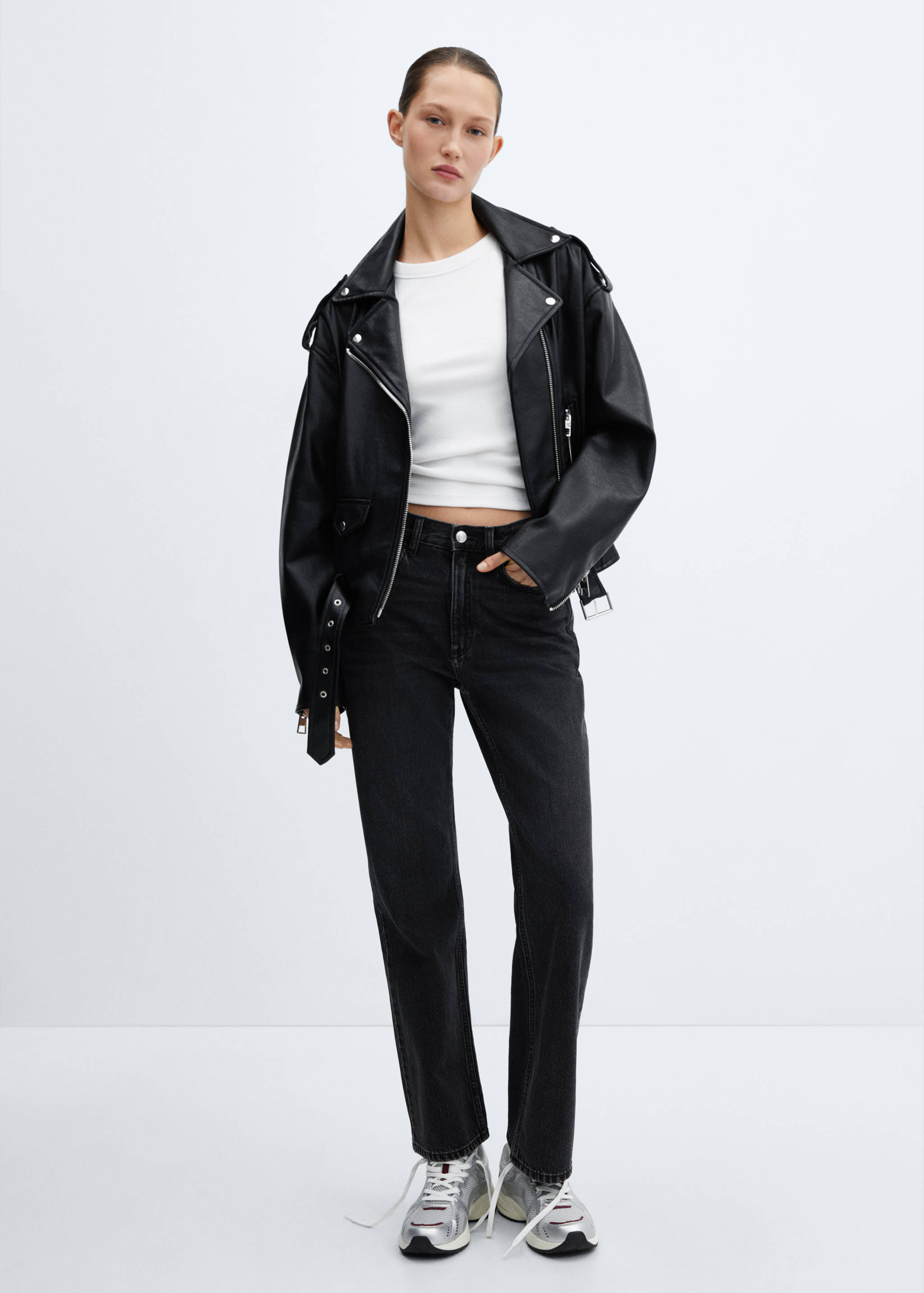 Faux-leather biker jacket - General plane