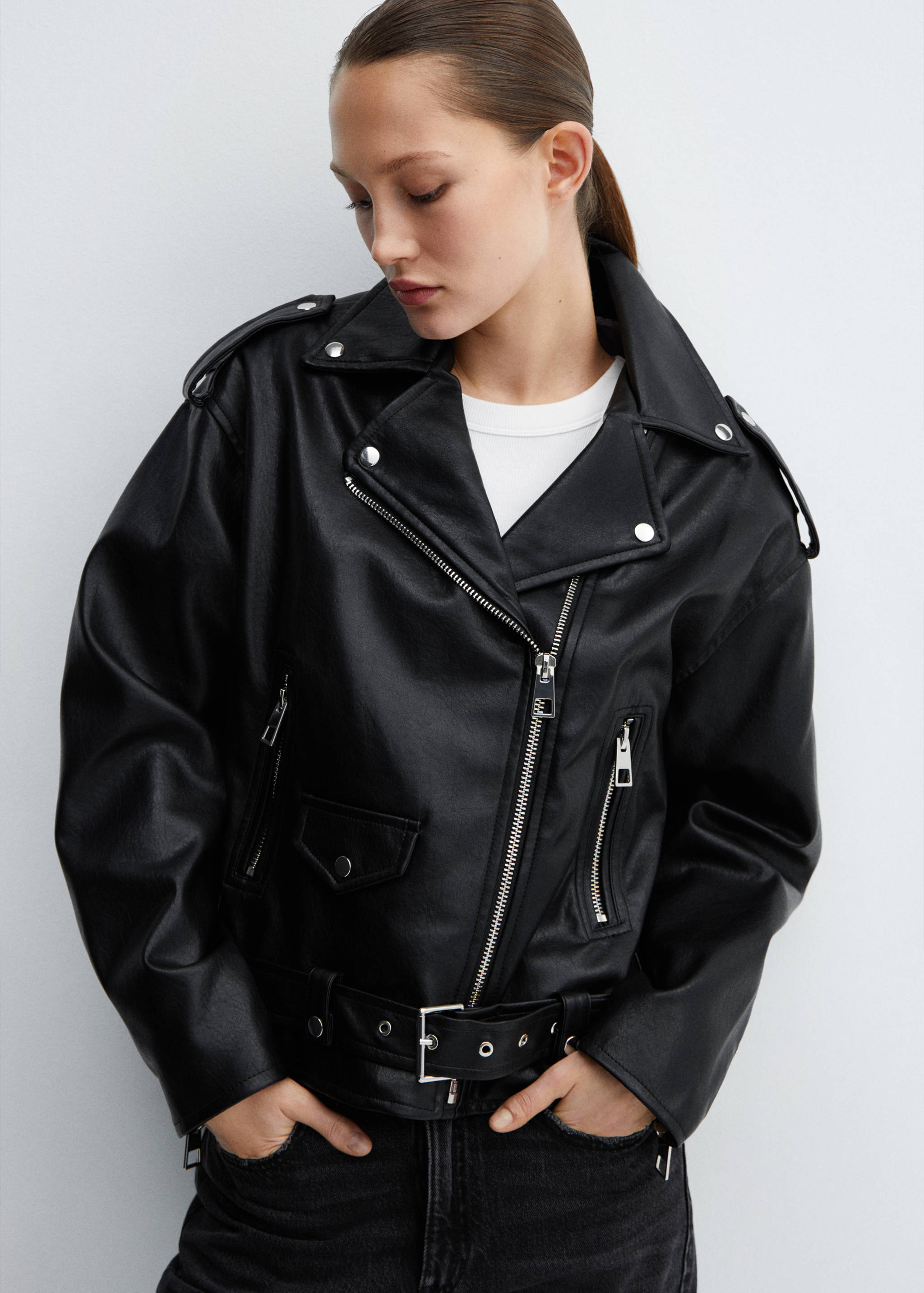 Faux-leather biker jacket - Medium plane