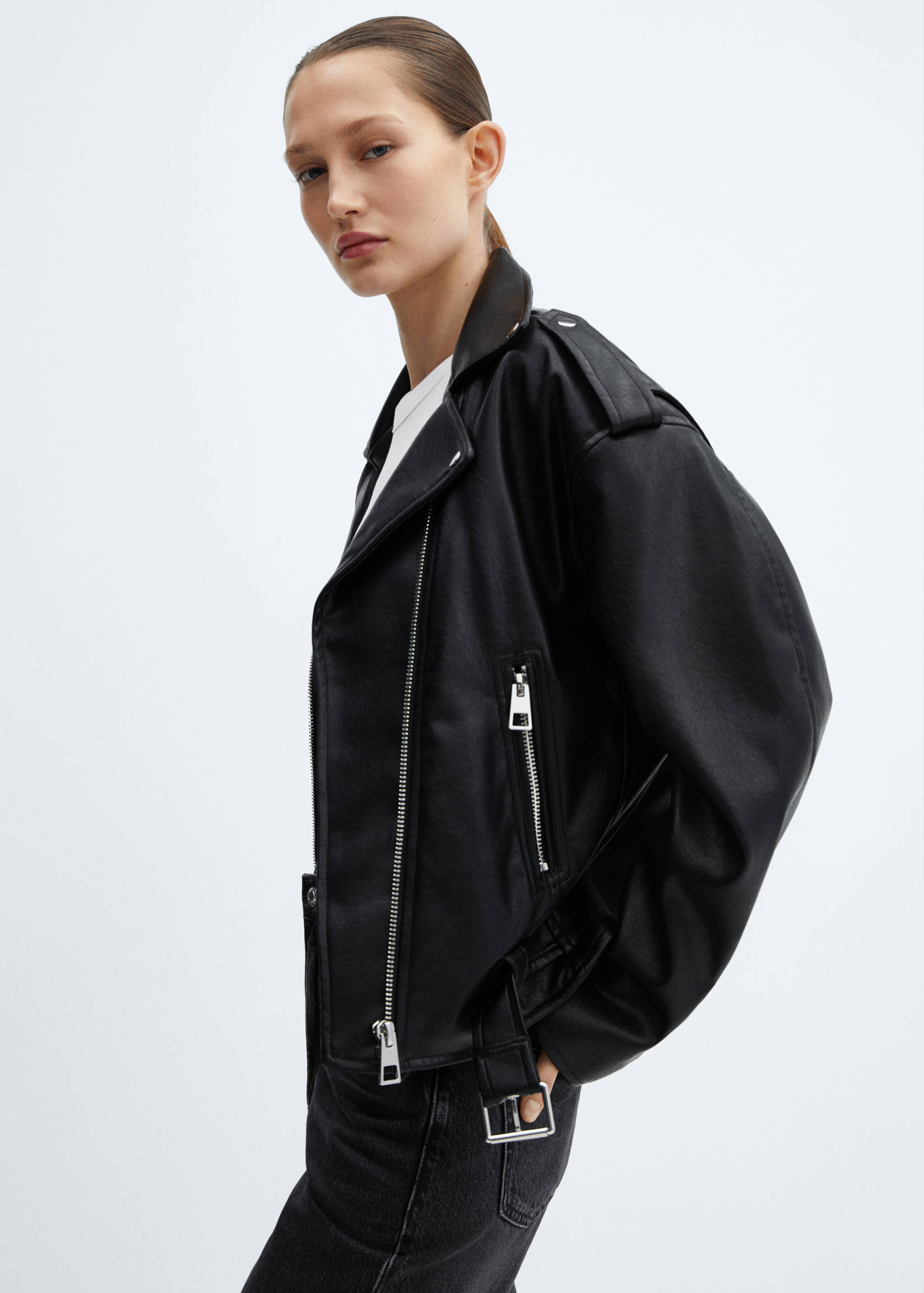 Faux-leather biker jacket - Details of the article 2