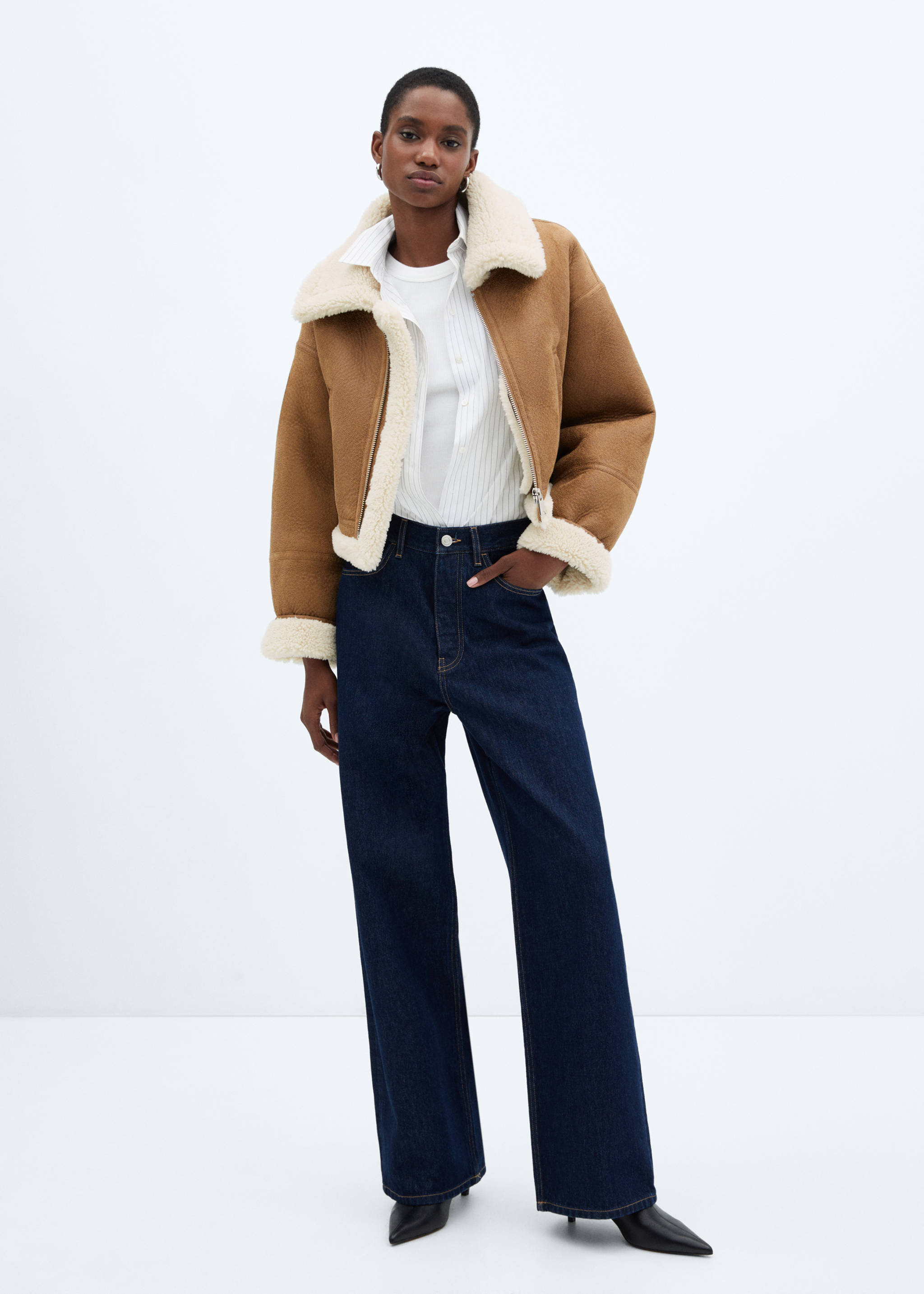 Shearling-lined faux-leather jacket - General plane