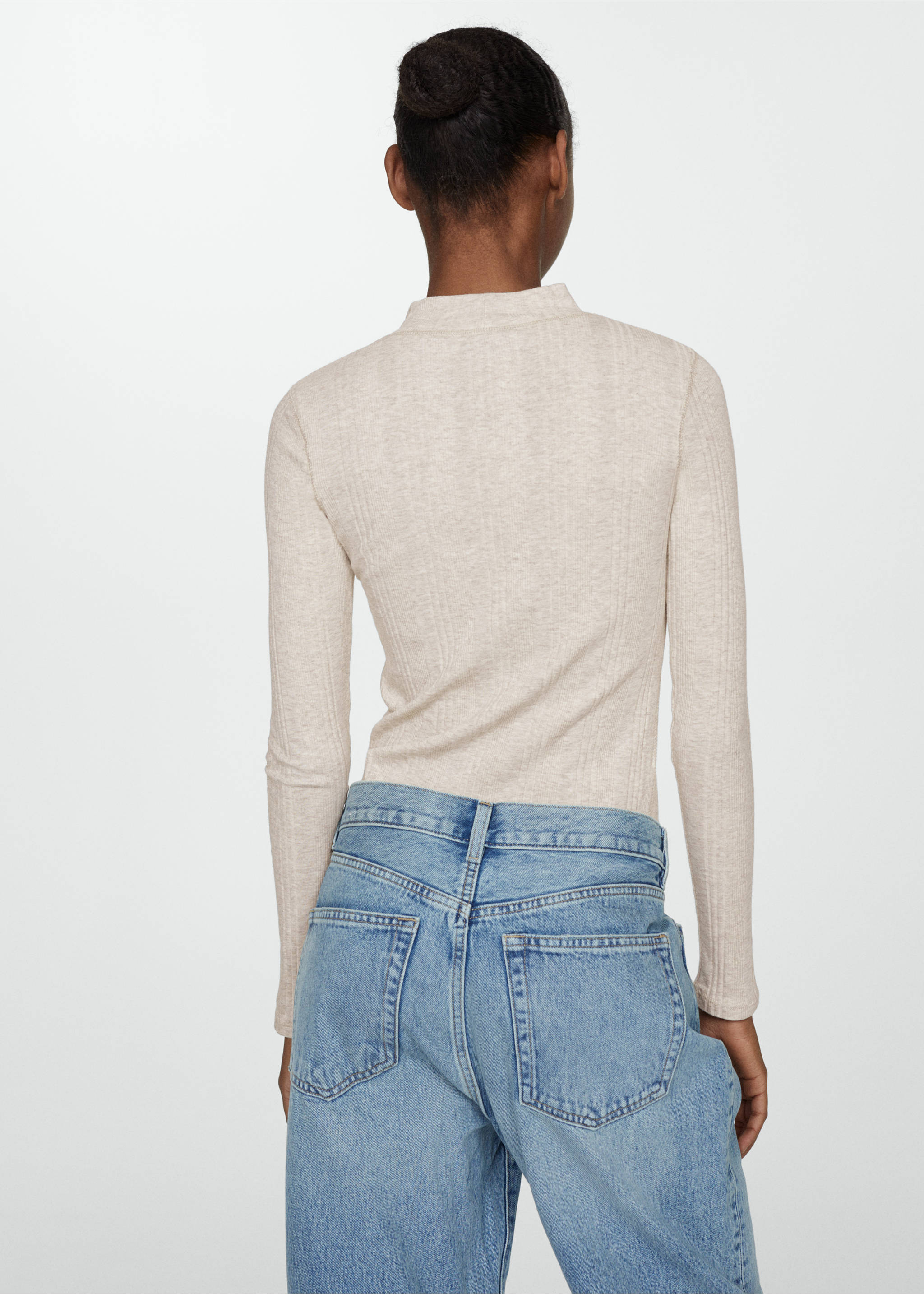 Ribbed t-shirt with perkins neck - Reverse of the article, Sand. Ref: 67030460-00.