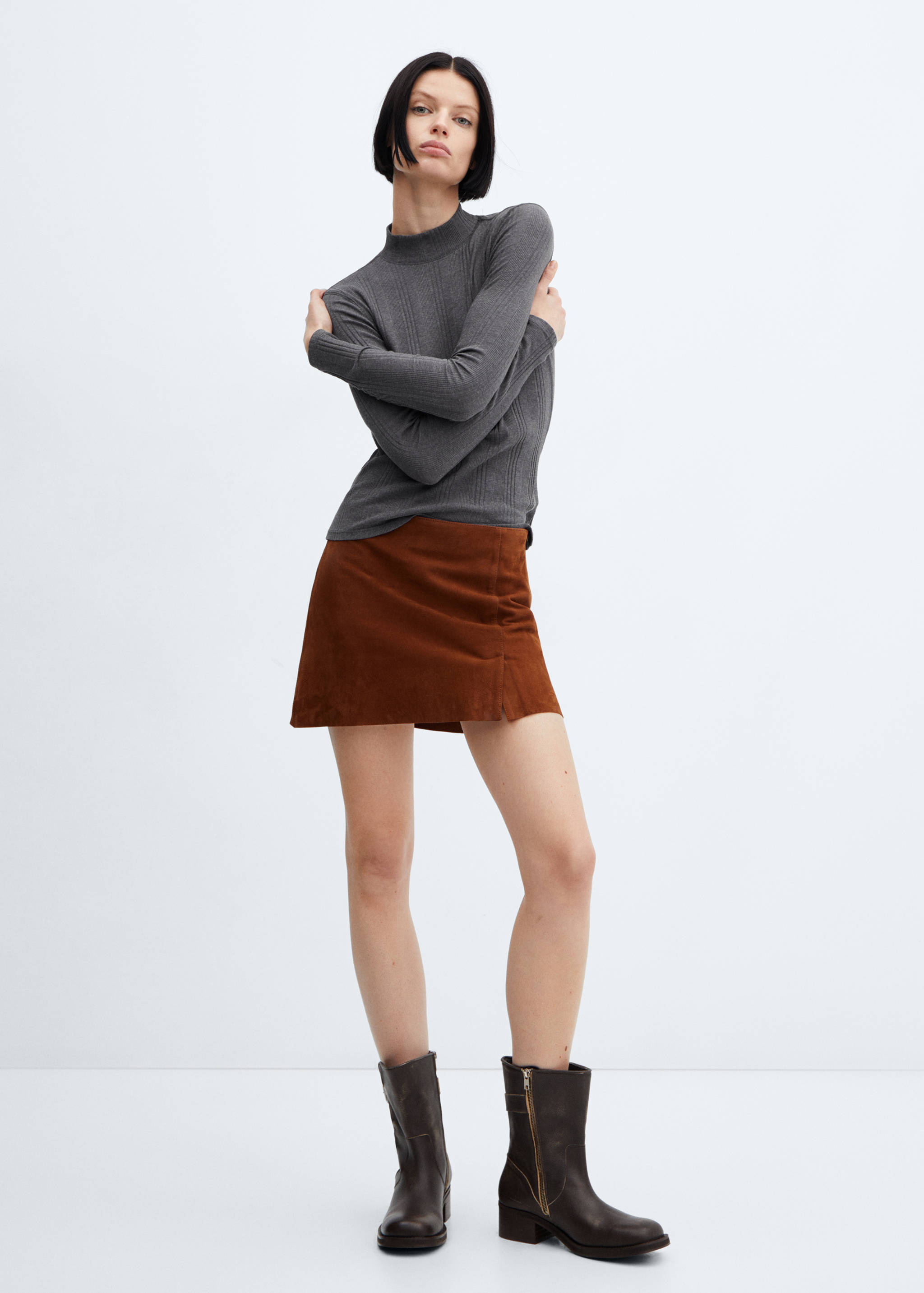 Ribbed t-shirt with perkins neck - General plane