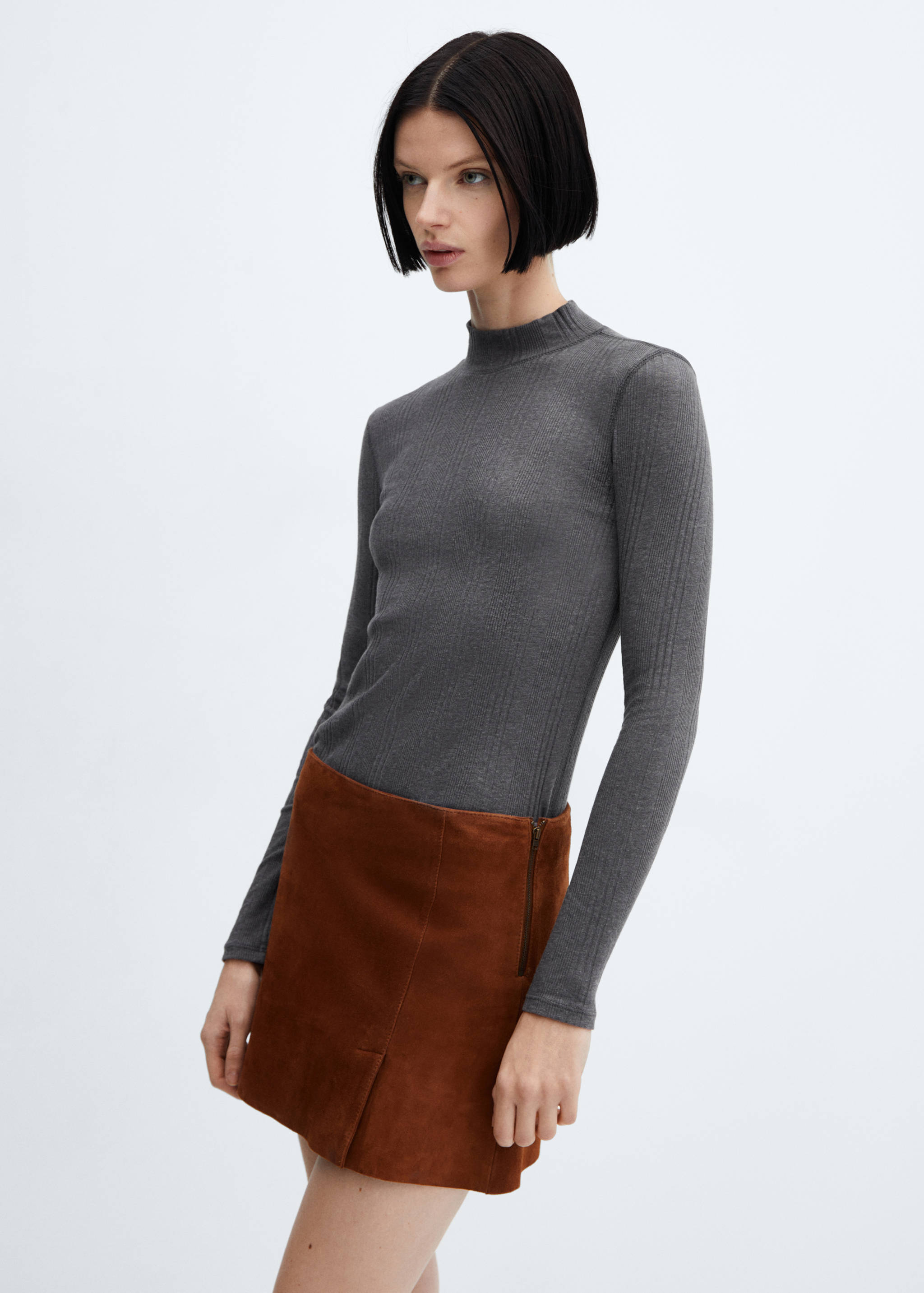 Ribbed t-shirt with perkins neck - Medium plane