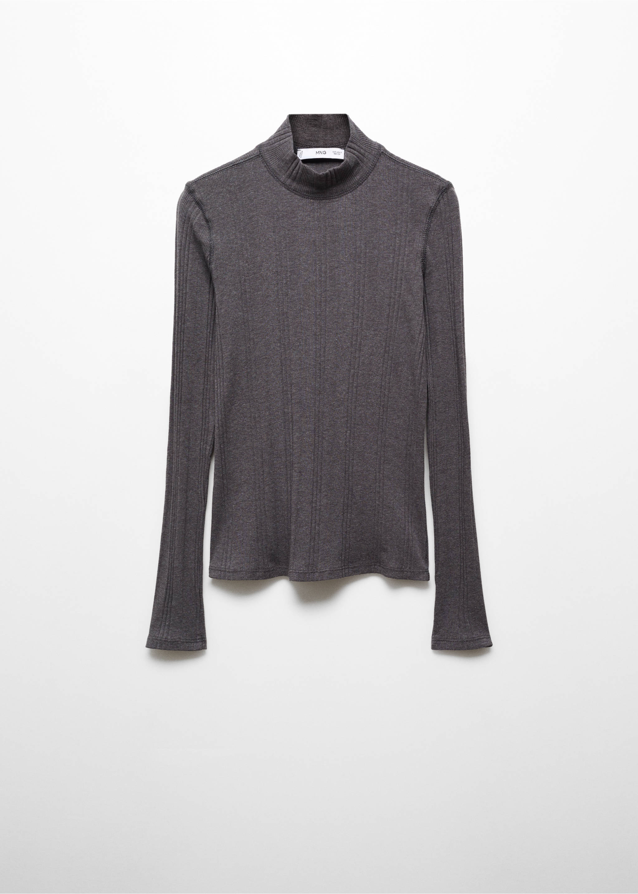 Ribbed t-shirt with perkins neck - Article without model, Grey. Ref: 67030460-00.