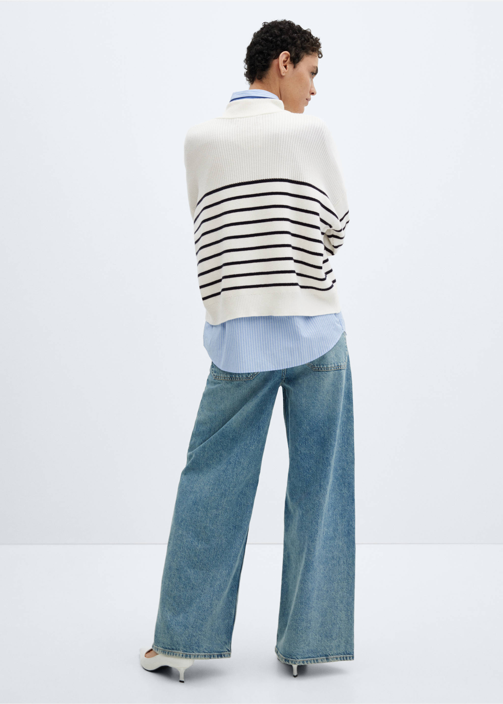 Striped sweater with zip - Reverse of the article, Navy. Ref: 67030480-00.