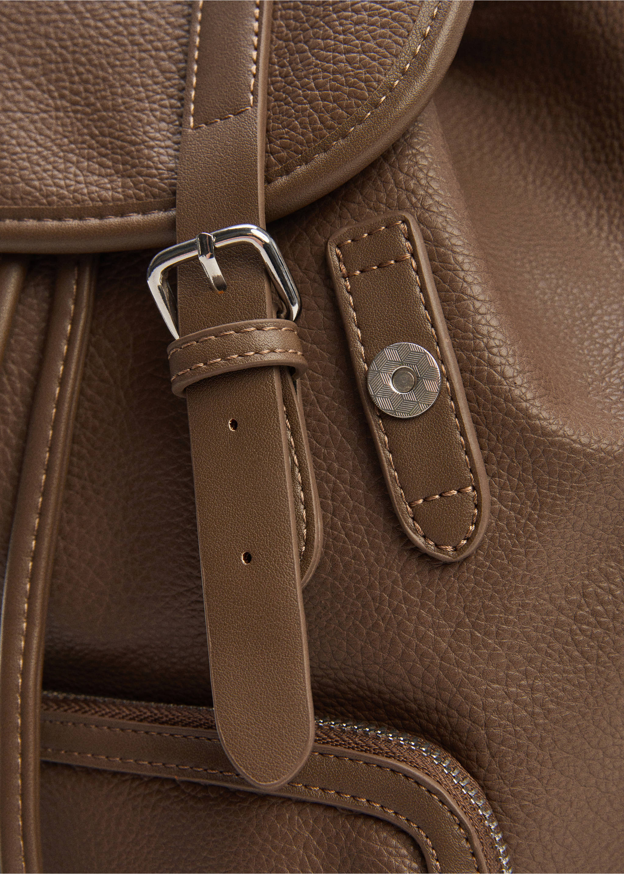 Leather-effect backpack - Details of the article 1, Brown. Ref: 67030641-00.