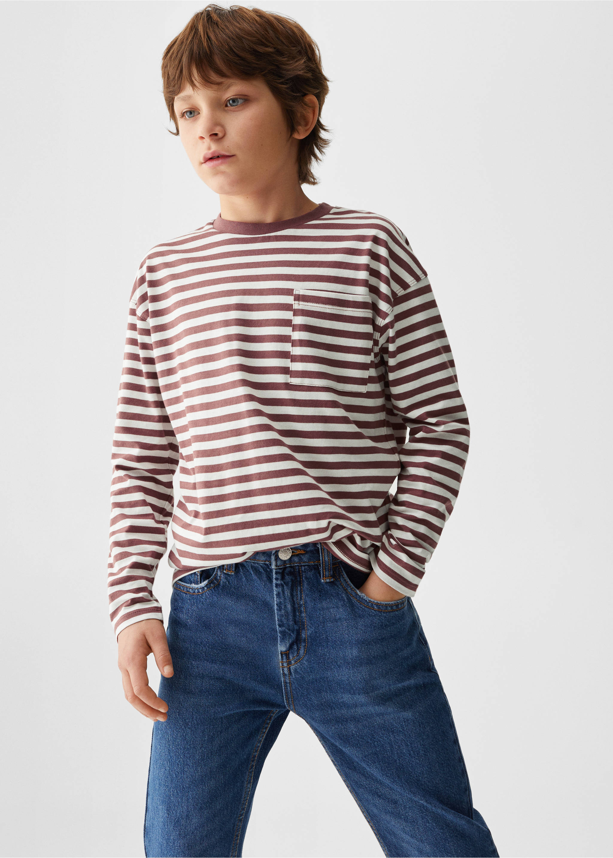 Striped long sleeves t-shirt - Medium plane, Cherry. Ref: 67030653-00.