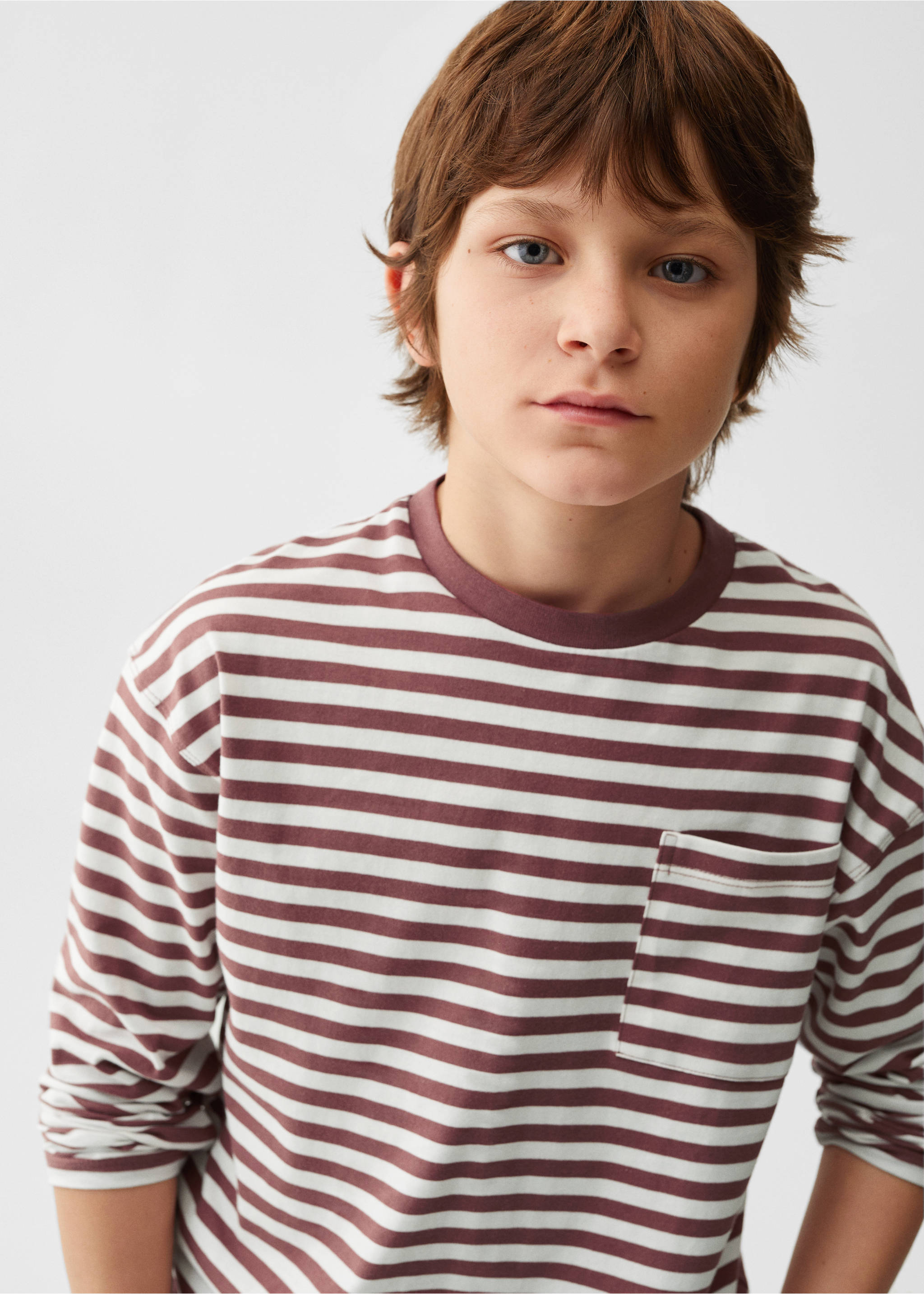 Striped long sleeves t-shirt - Details of the article 1, Cherry. Ref: 67030653-00.