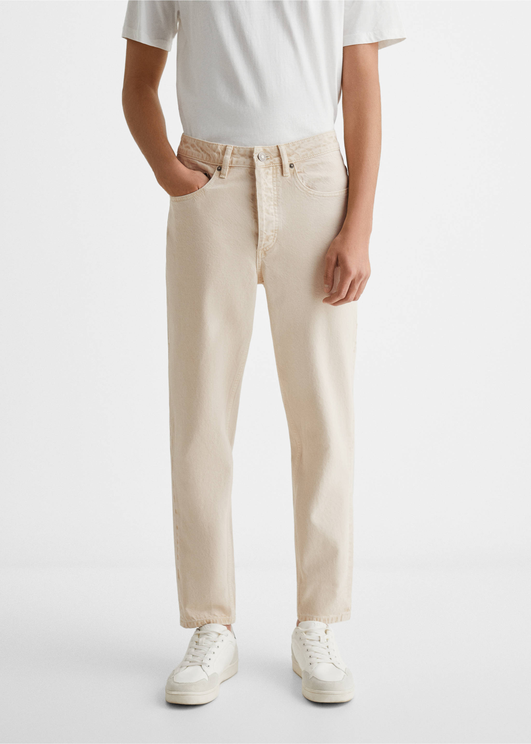 Regular-fit cotton trousers - Details of the article 6, Beige. Ref: 67030676-00.