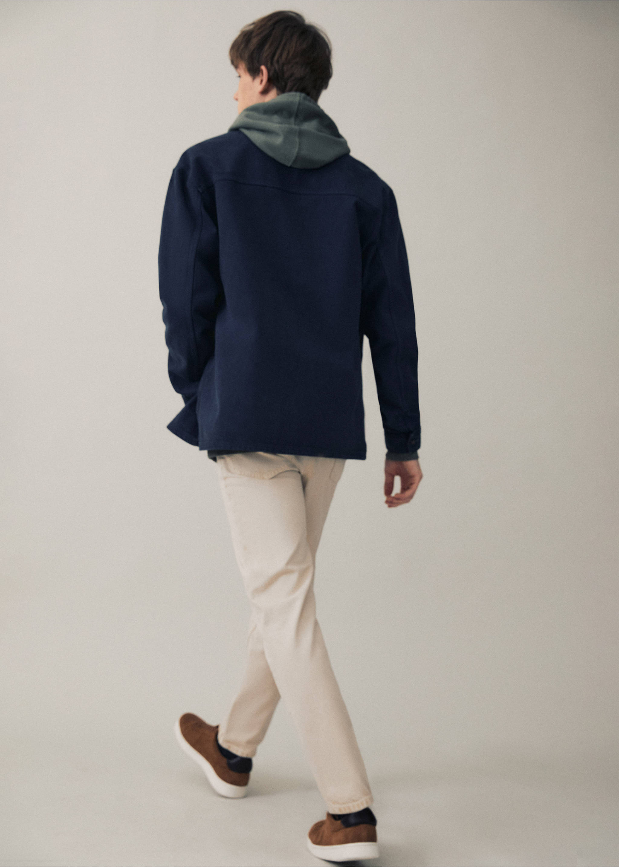 Regular-fit cotton trousers - Details of the article 5, Beige. Ref: 67030676-00.