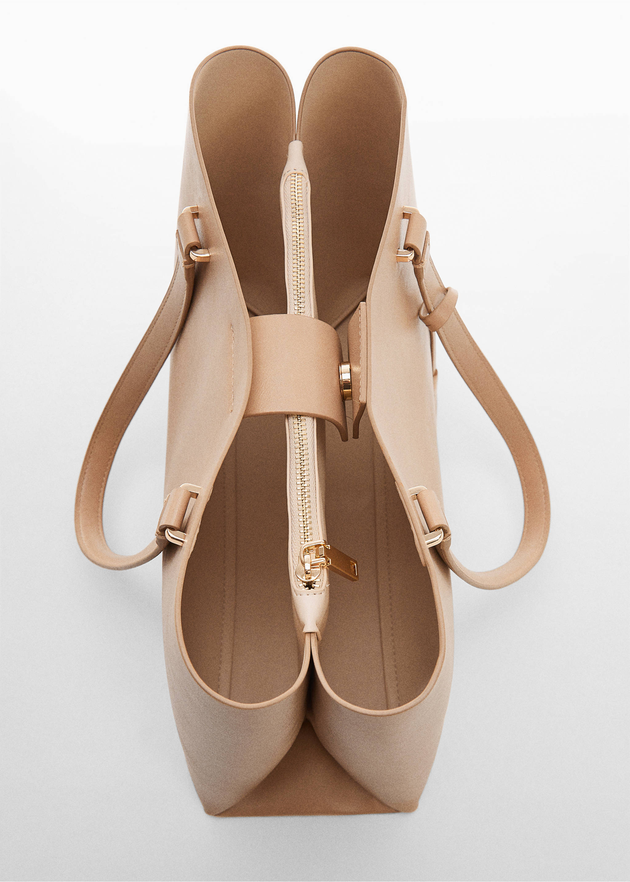 Shopper bag with dual compartment - Details of the article 2, Light/Pastel Brown. Ref: 67032011-00.