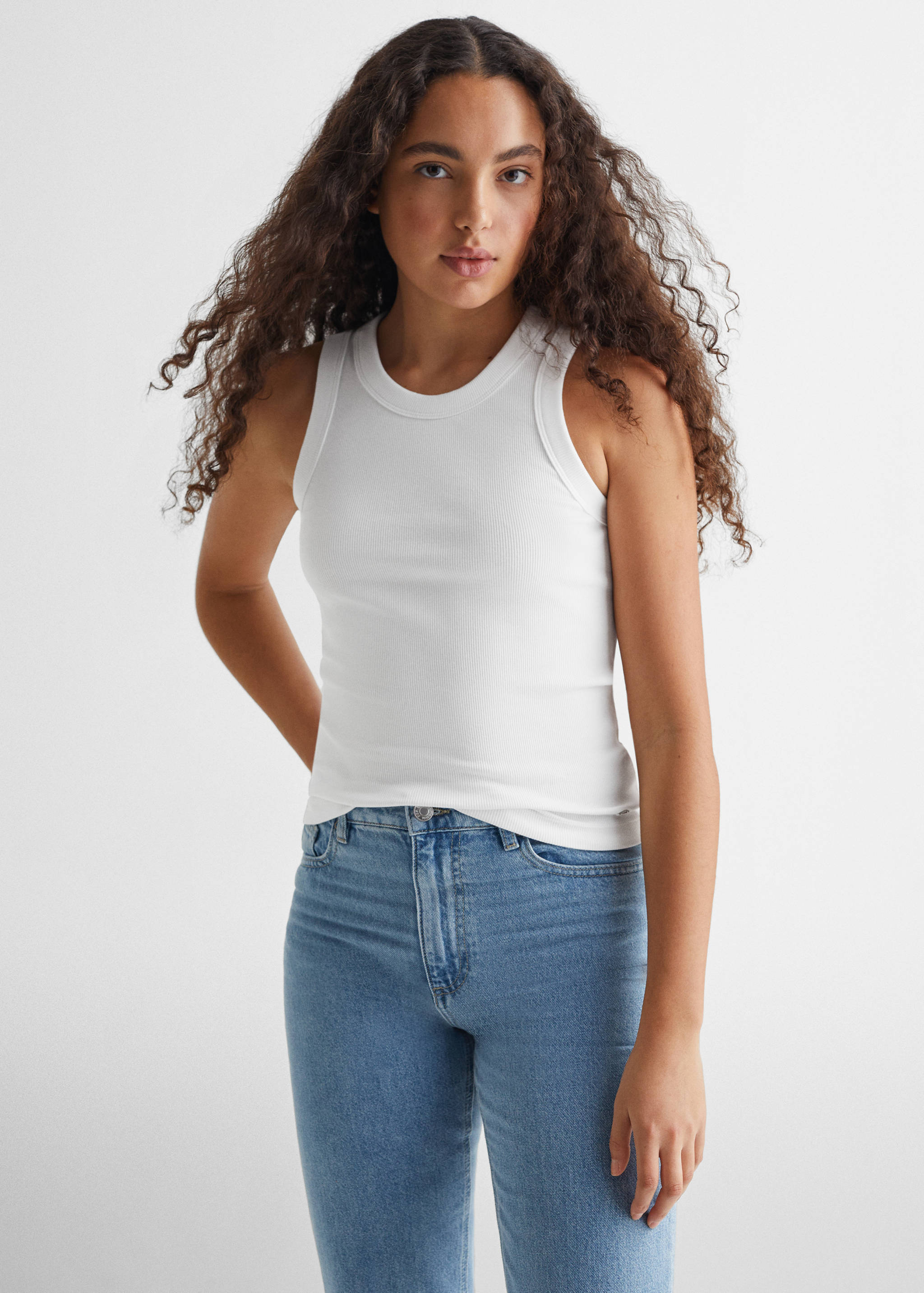 Ribbad bomull-blandning top - Bild av mittparti