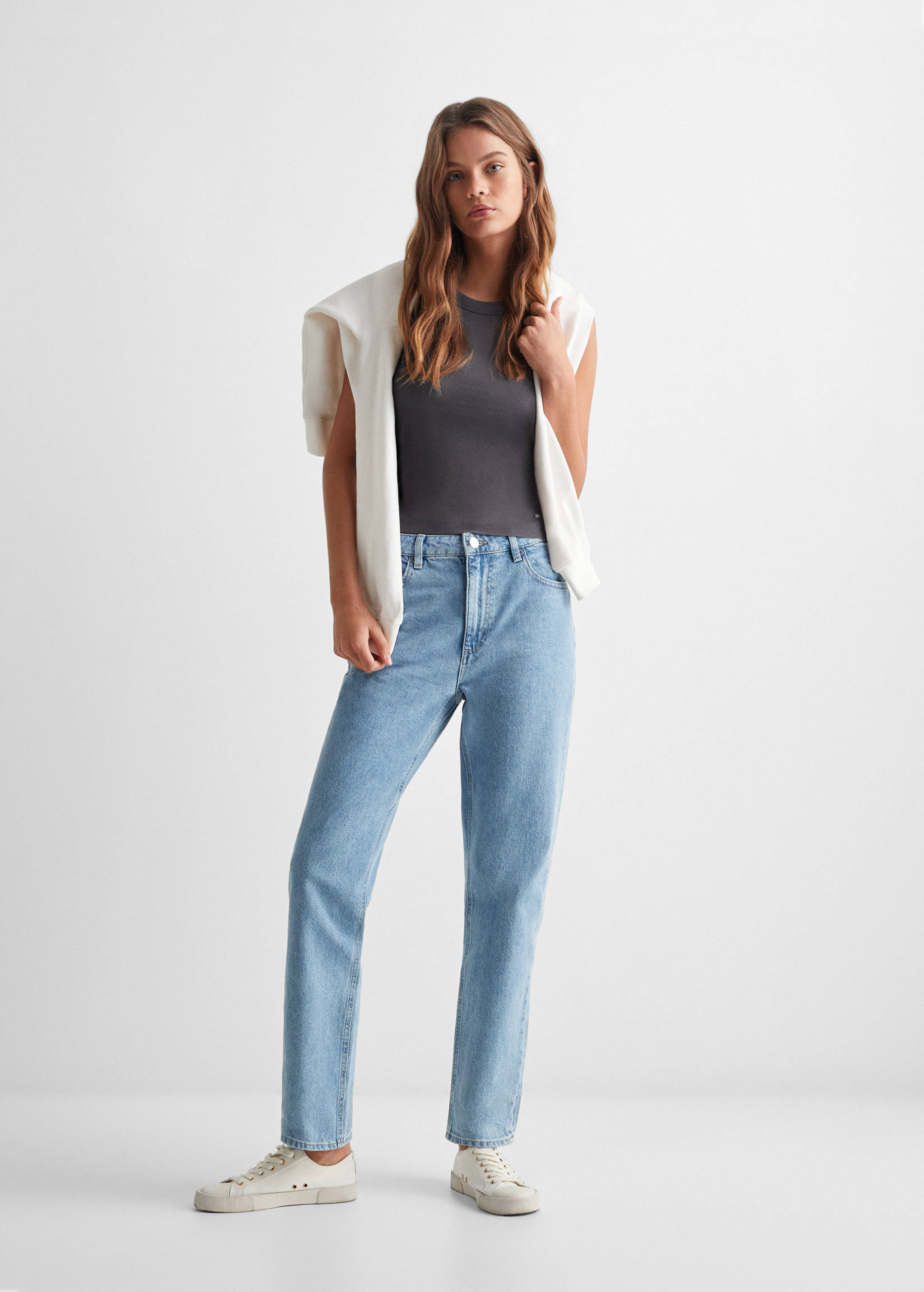 Ribbad bomull-blandning top - Allmän bild