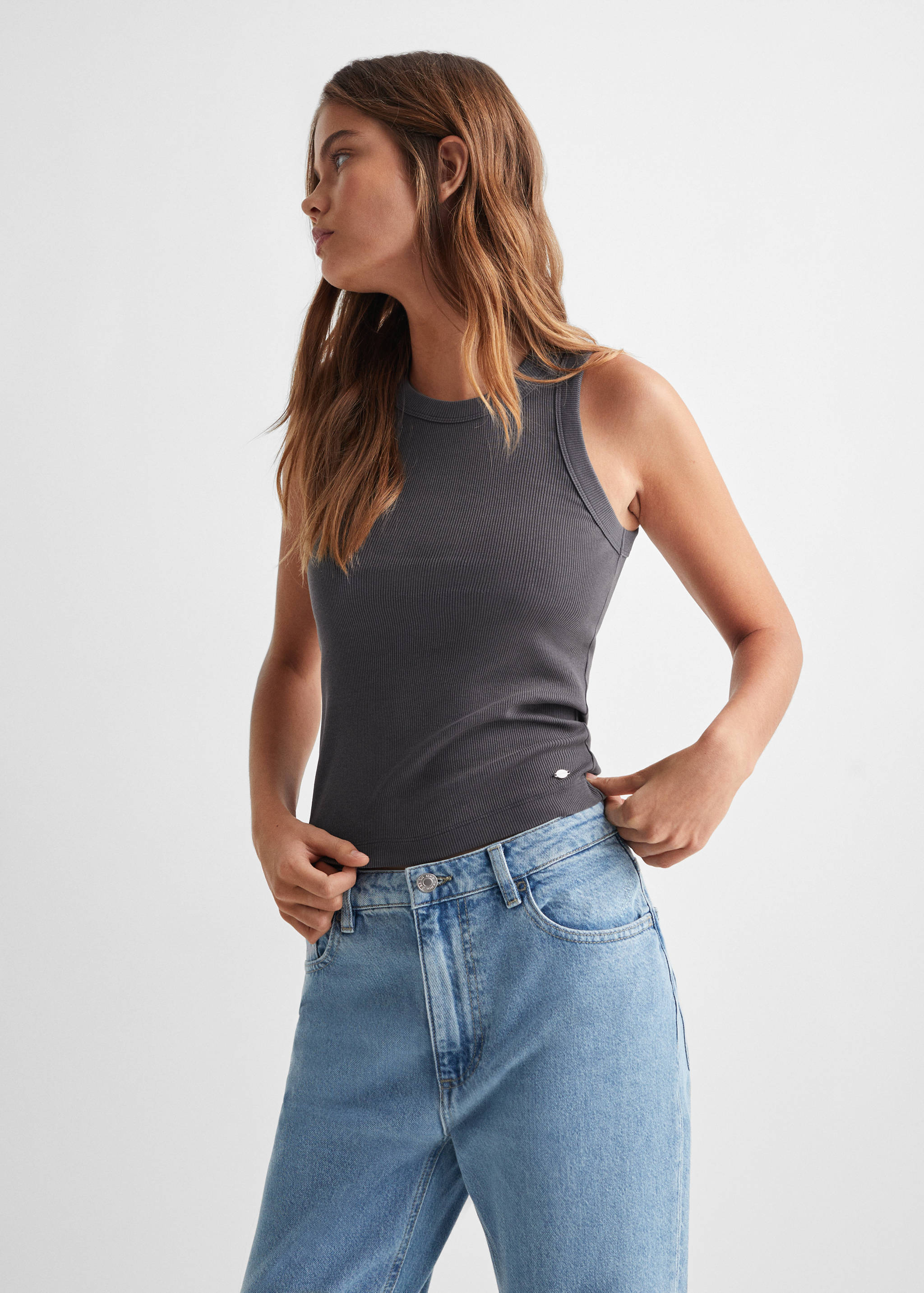 Ribbad bomull-blandning top - Bild av mittparti