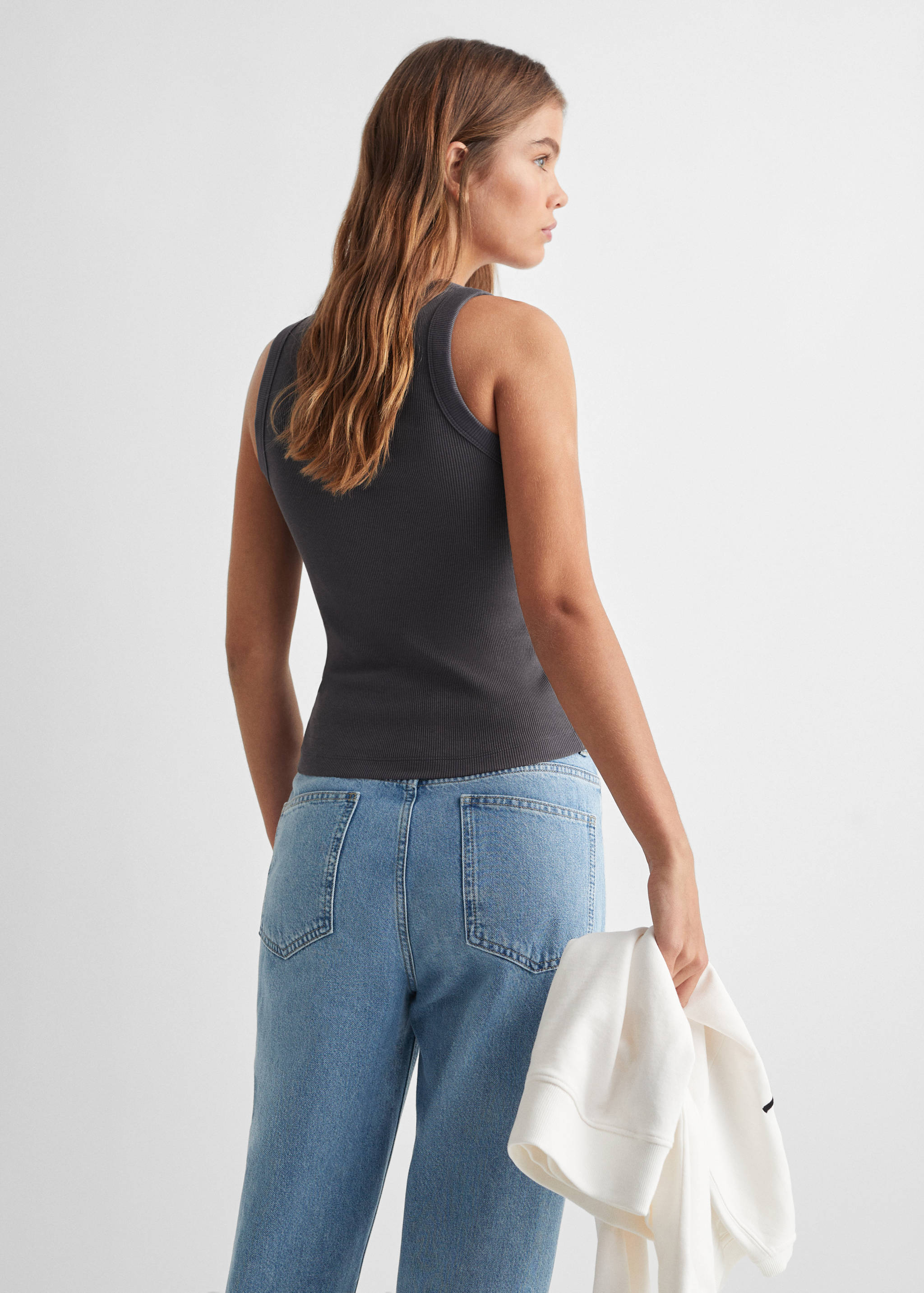 Ribbad bomull-blandning top - Artikelns baksida