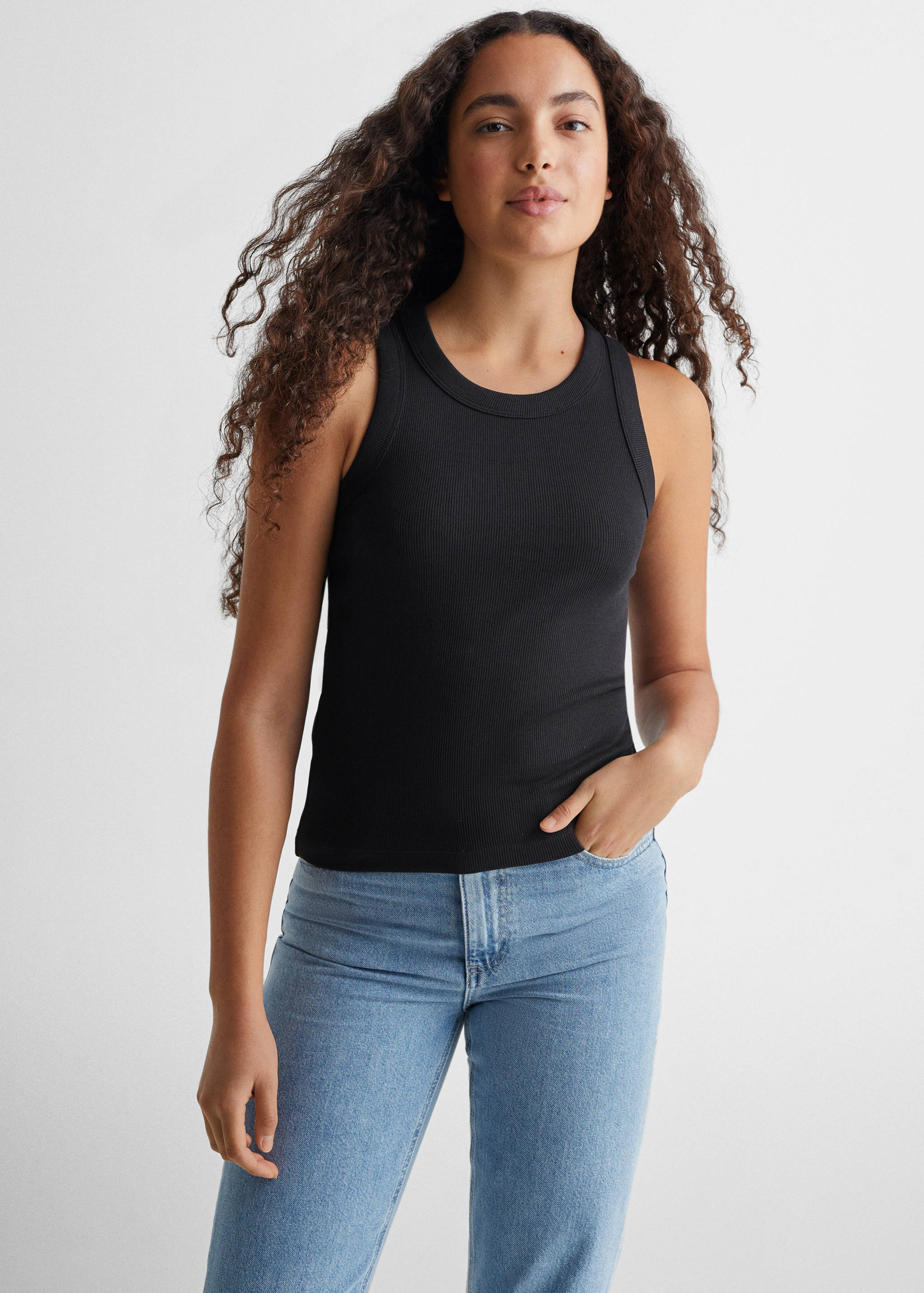 Ribbad bomull-blandning top - Bild av mittparti